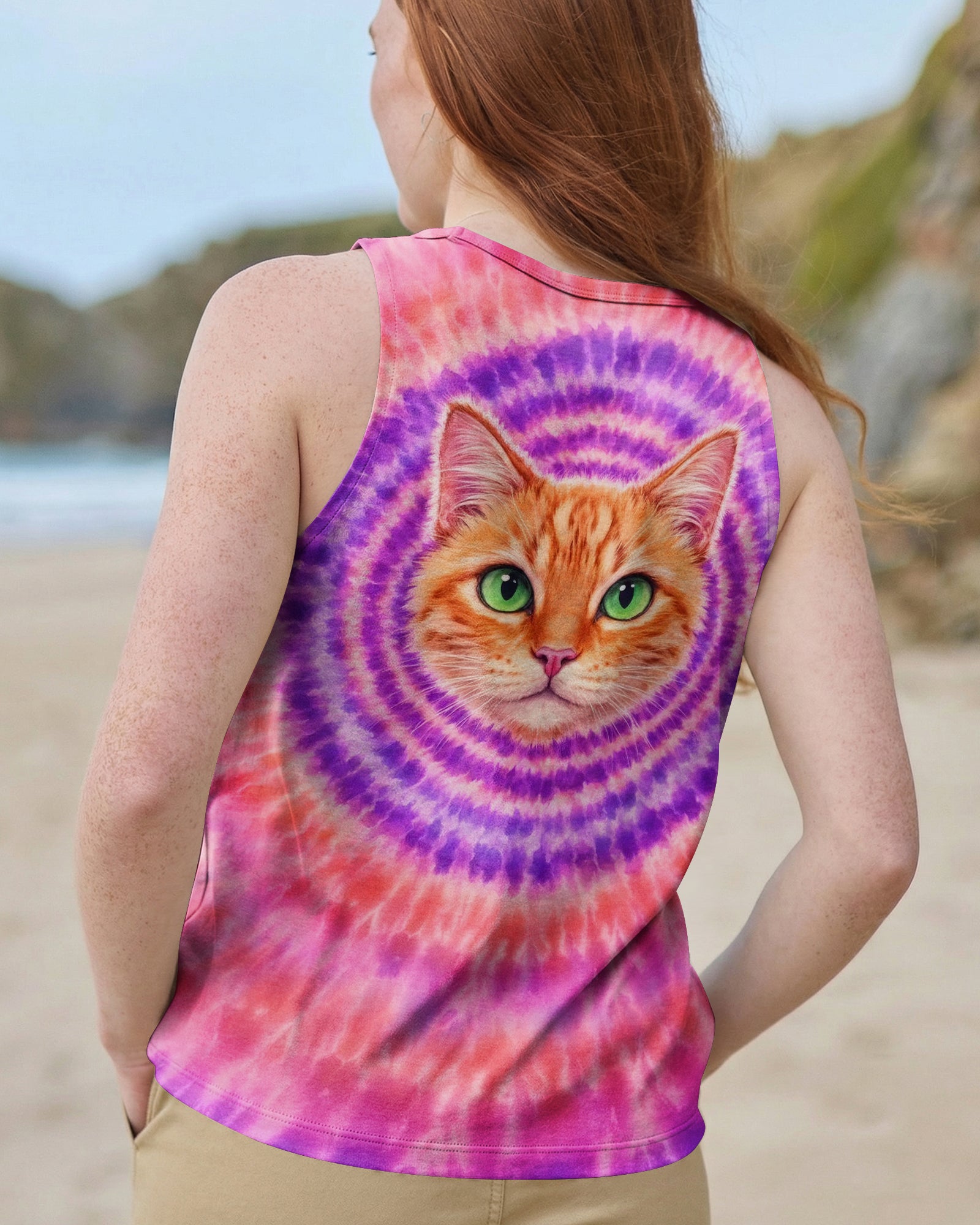 GINGER TABBY CAT PURPLE & PINK  SWIRL ALL OVER PRINT - TLHG0403262