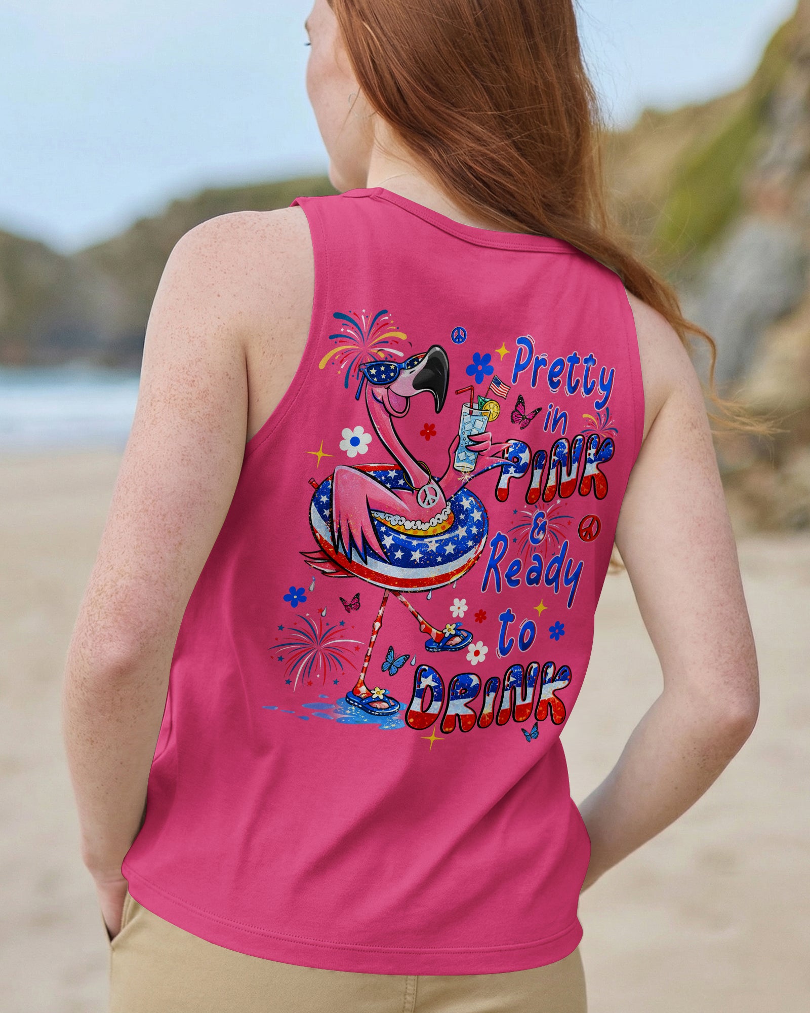 PRETTY IN PINK FLAMINGO RED WHITE & BLUE ALL OVER PRINT  - TLHN2503263