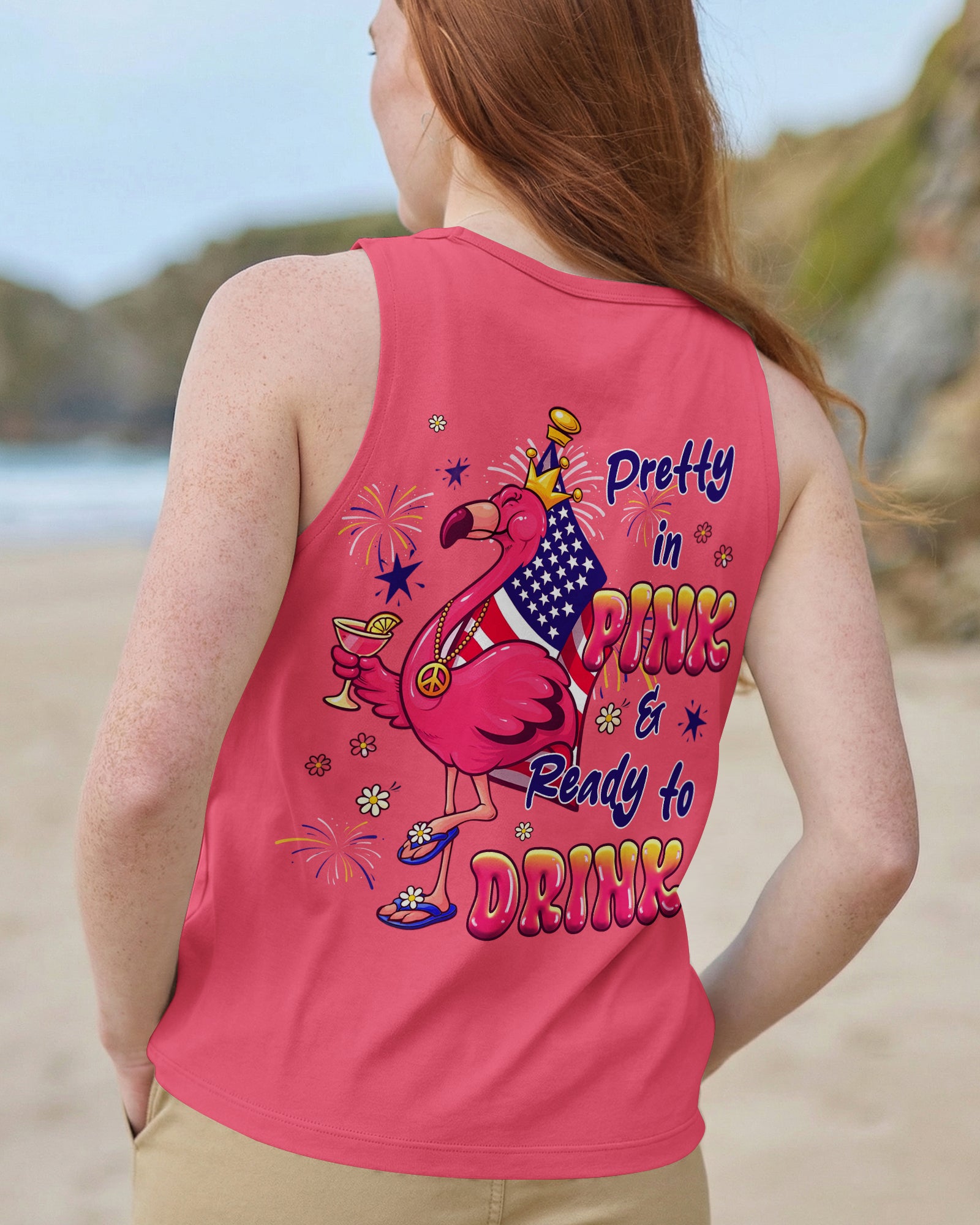PRETTY IN PINK FLAMINGO RED WHITE & BLUE  ALL OVER PRINT - TLHG2403261