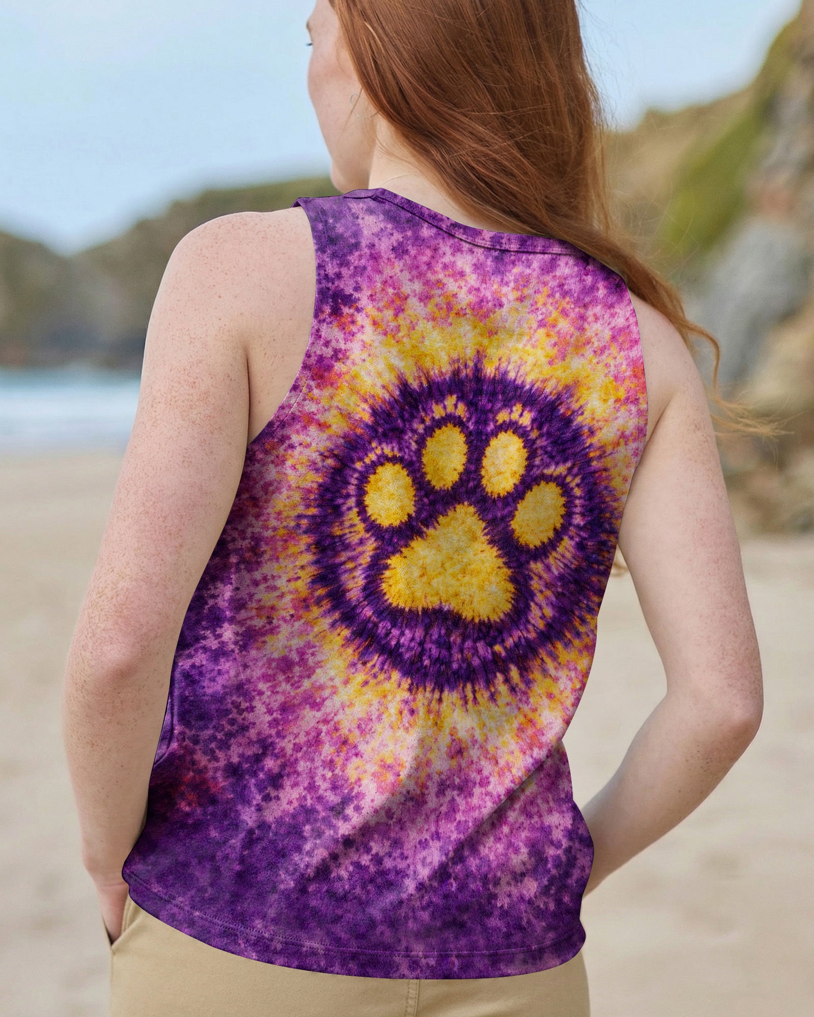 PEACE PAW PRINT PURPLE YELLOW SWIRL ALL OVER PRINT - TLHG3103263