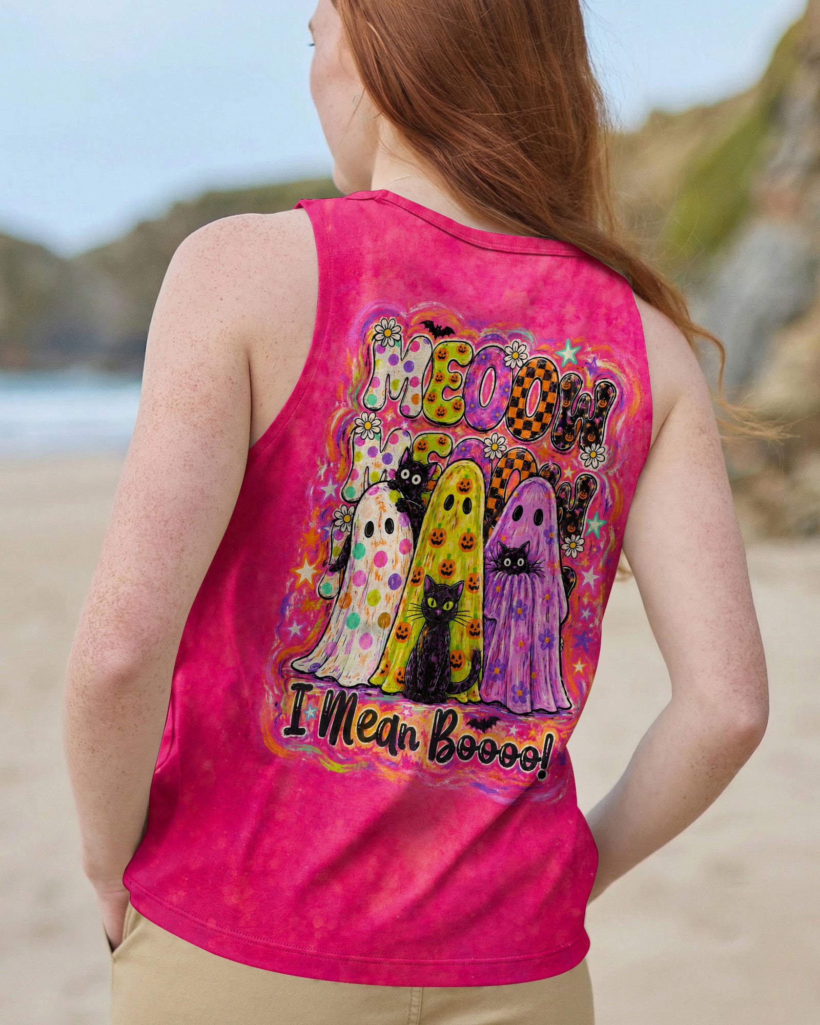 MEOOW I MEAN BOOO BLACK CAT GHOST HALLOWEEN ALL OVER PRINT - KMTM2107262