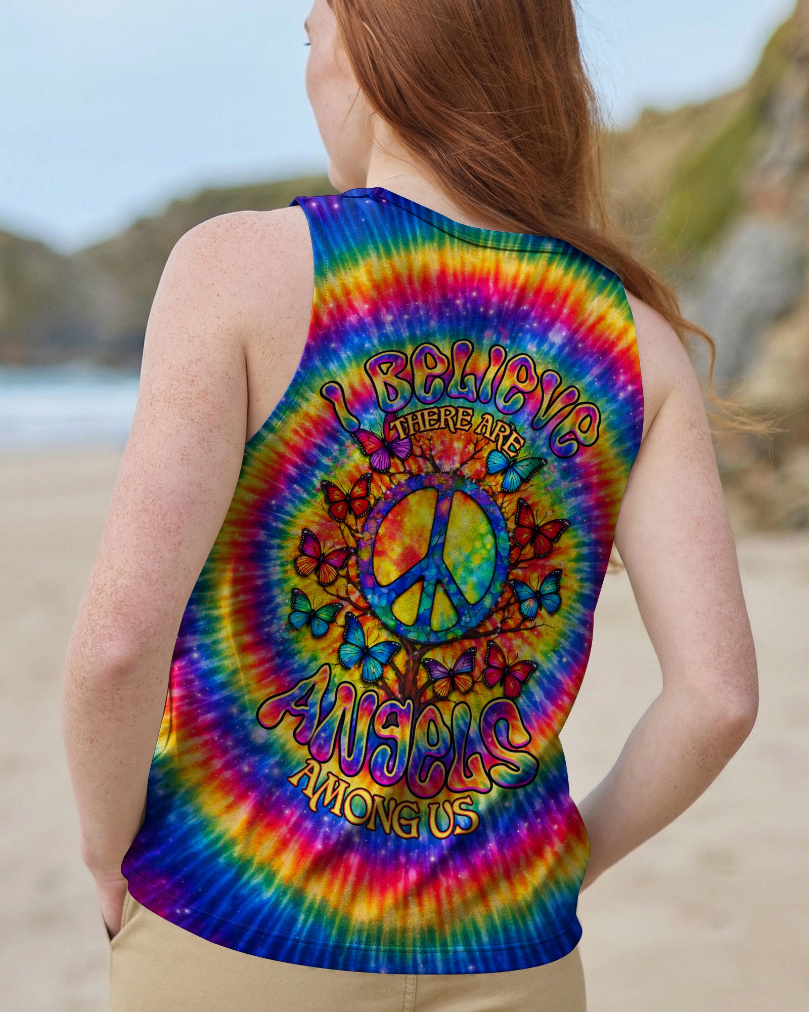 I BELIEVE THERE ARE ANGELS AMONG US PEACE BUTTERFLY SWIRL ALL OVER PRINT - TLNO1302261