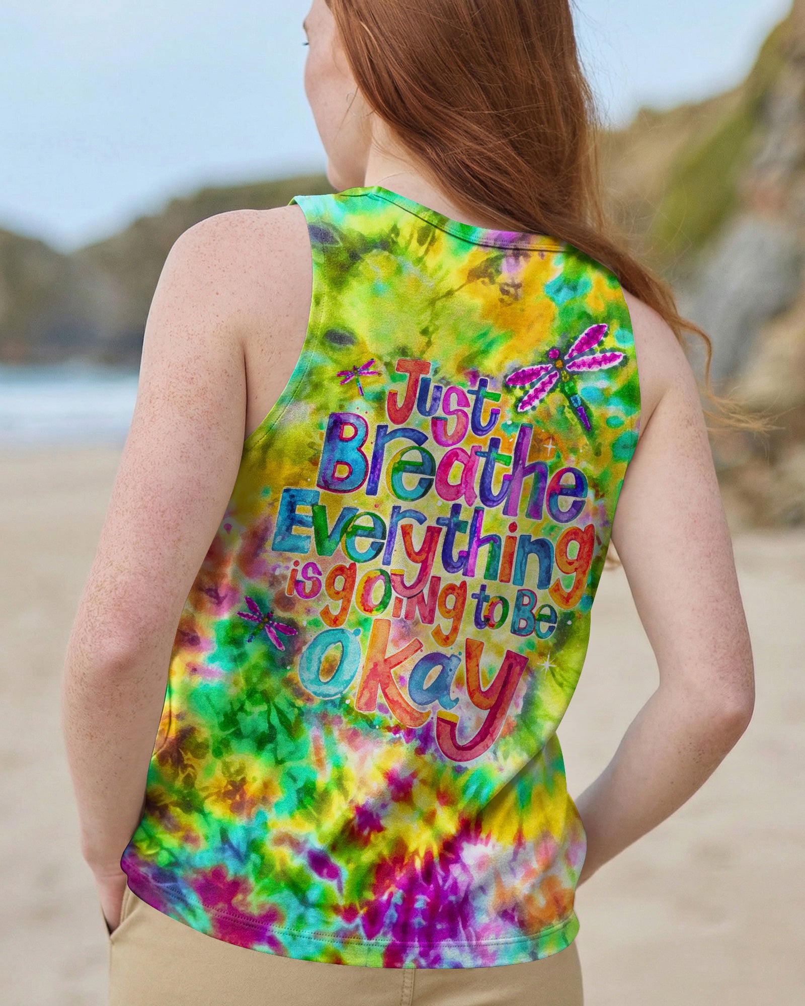 JUST BREATHE GOOD VIBES COLOR BURST ALL OVER PRINT - KM0604262