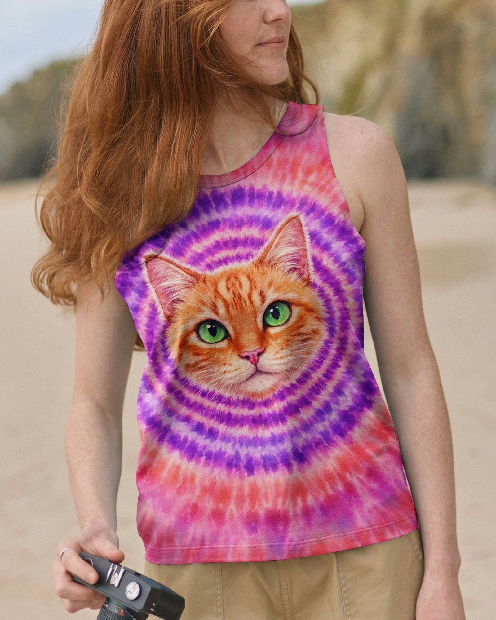 GINGER TABBY CAT PURPLE & PINK  SWIRL ALL OVER PRINT - TLHG0403262