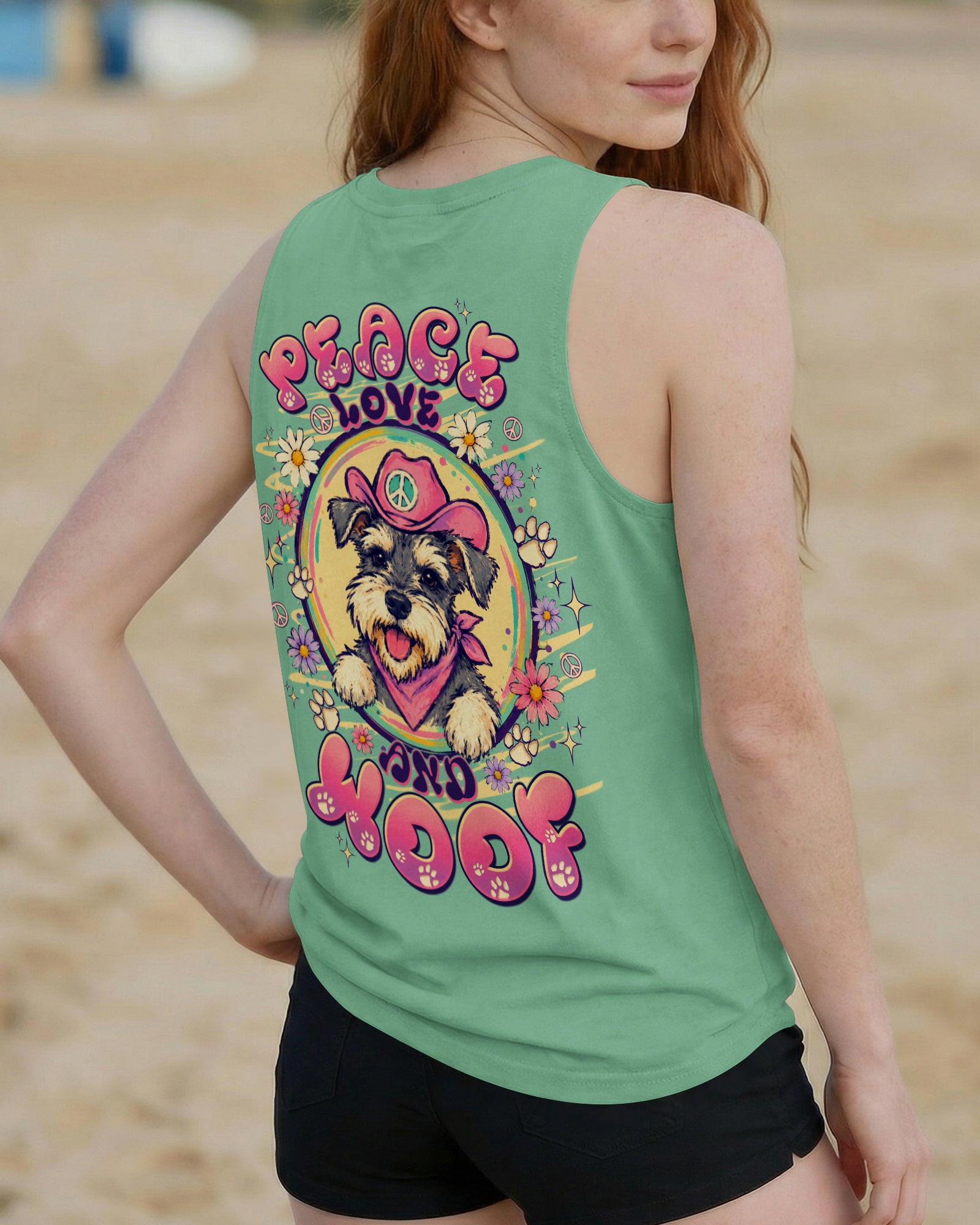 PEACE LOVE AND WOOF SCHNAUZER DOG ALL OVER PRINT - TLTW1507261