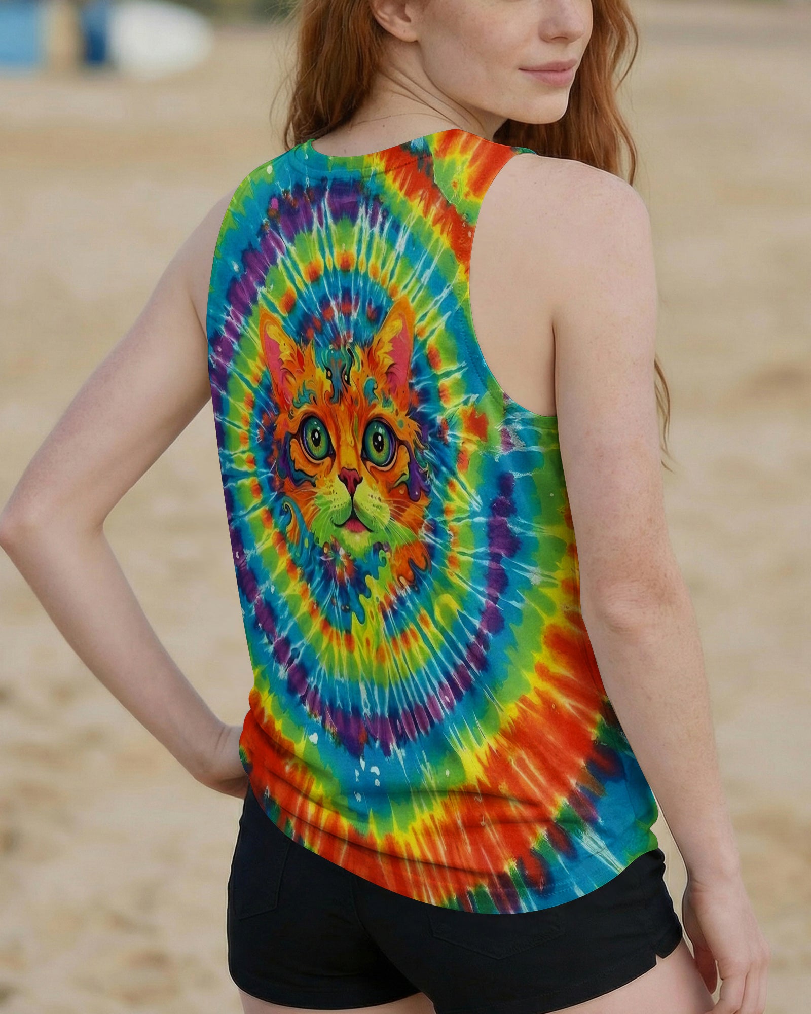 PSYCHEDELIC RAINBOW SWIRL CAT ALL OVER PRINT - YHLT0402261