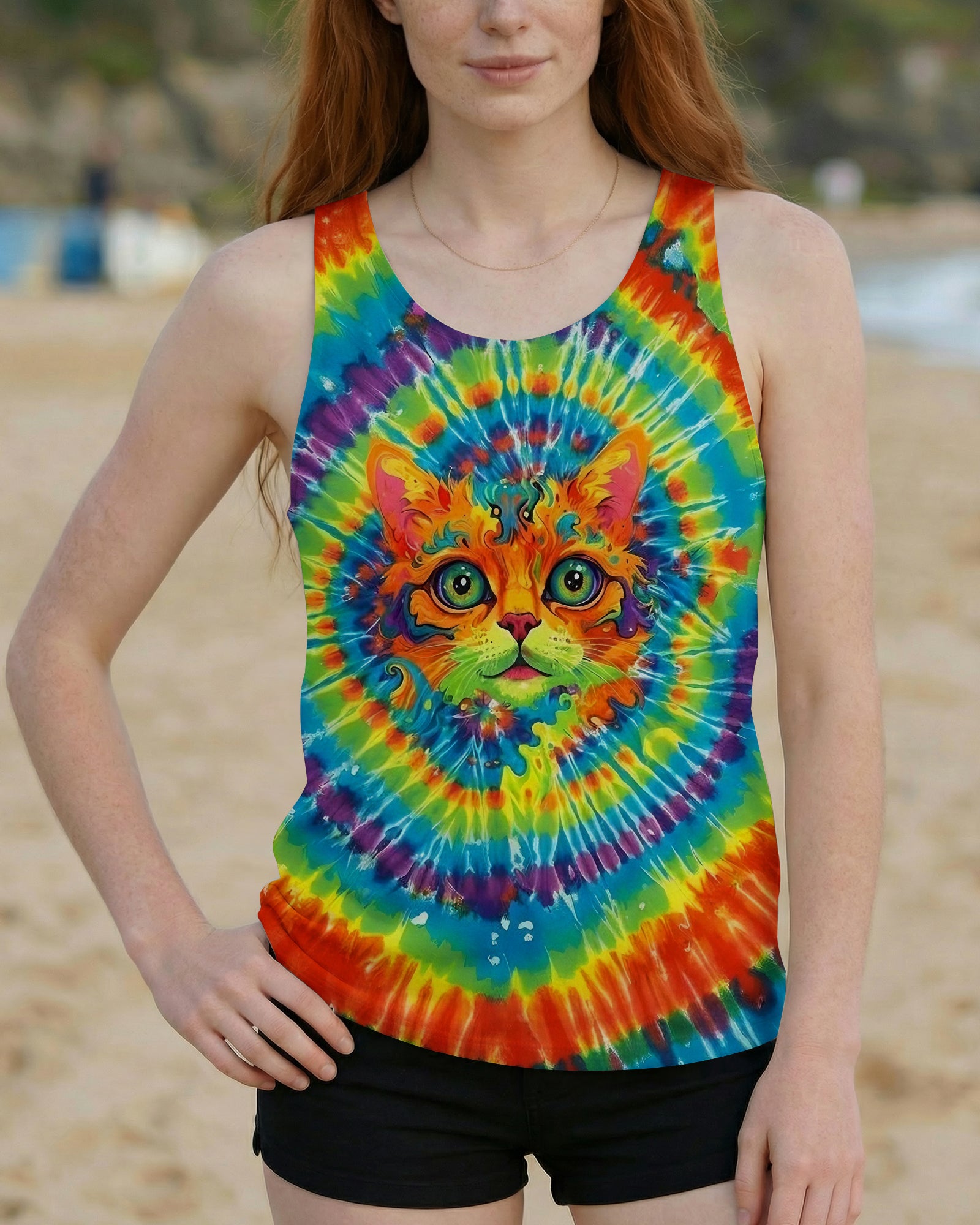 PSYCHEDELIC RAINBOW SWIRL CAT ALL OVER PRINT - YHLT0402261
