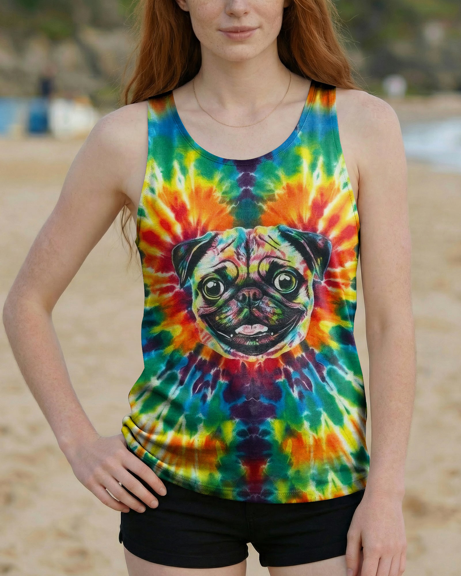 RAINBOW SWIRL FUNNY PUG DOG ALL OVER PRINT - YHHG0202262