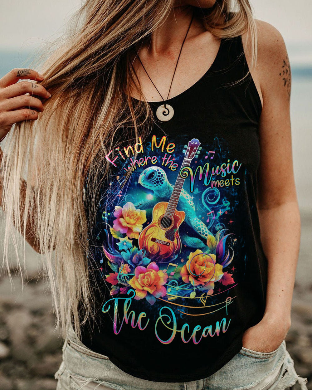 FIND ME WHERE THE MUSIC MEETS THE OCEAN GUITAR ALL OVER PRINT - YHHG2305232