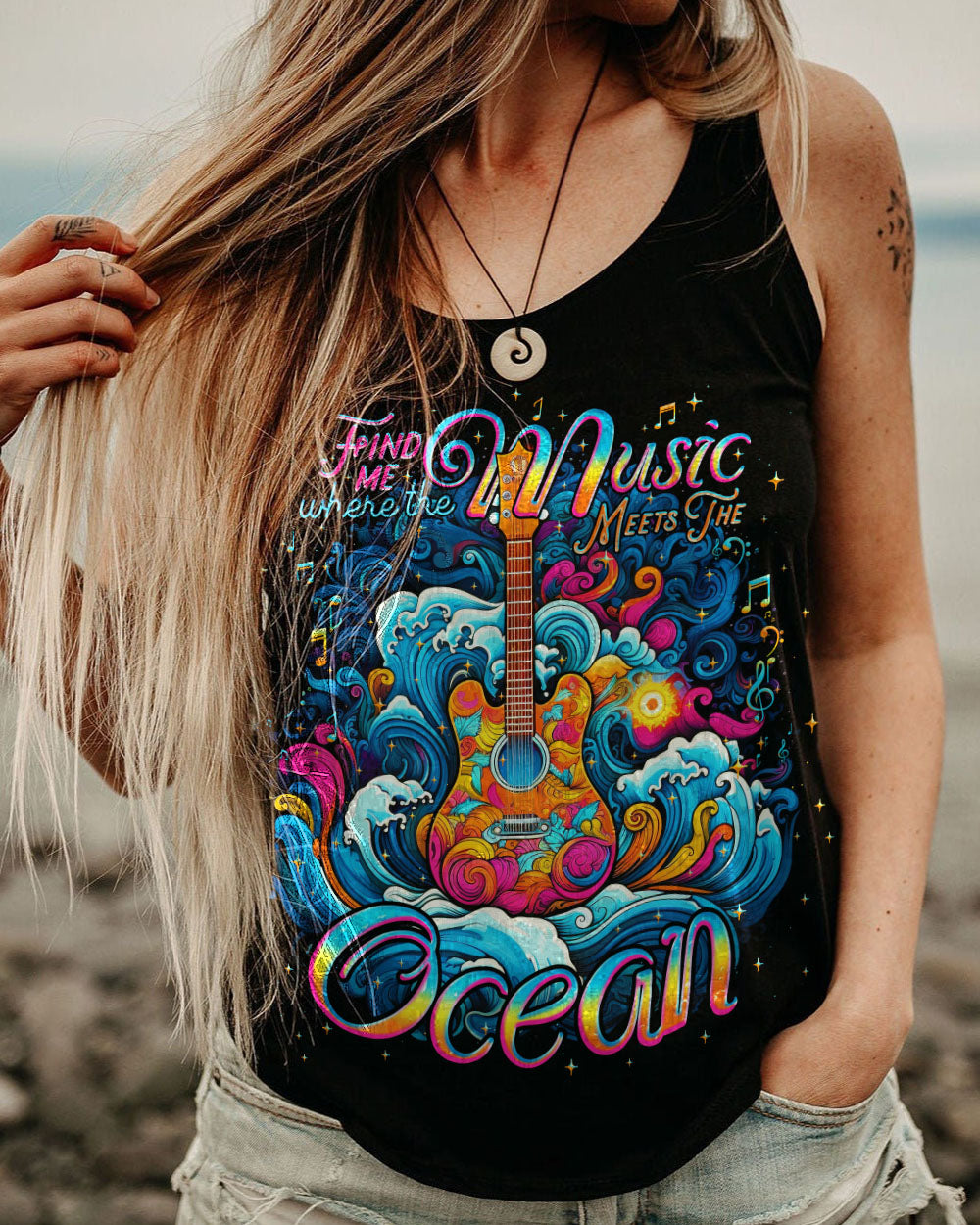 FIND ME WHERE THE MUSIC MEETS THE OCEAN GUITAR ALL OVER PRINT - TLNO2205231
