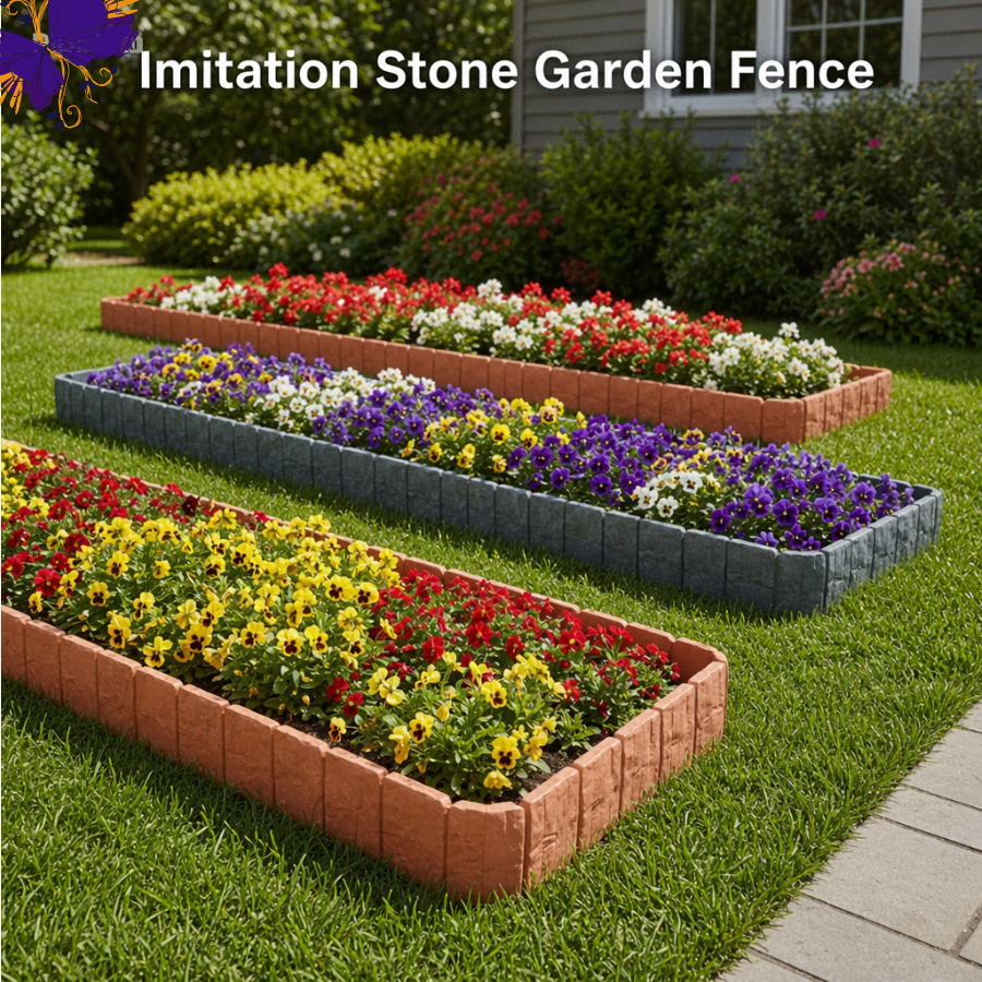 Stone-Look Garden Edging Border – 10-Piece DIY Lawn & Flower Bed Fence