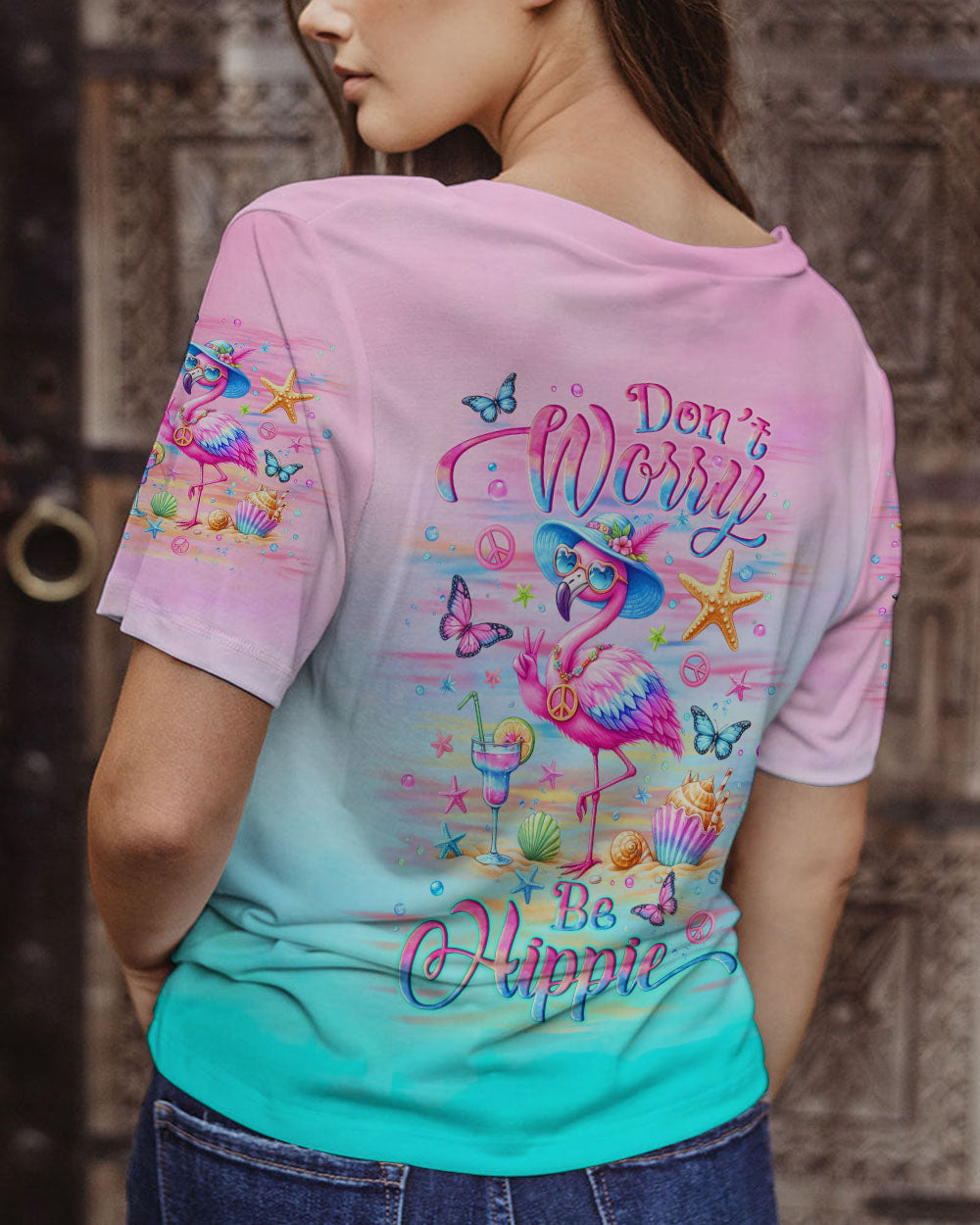 DON'T WORRY BE HIPPIE FLAMINGO ALL OVER PRINT - YHLT2405244