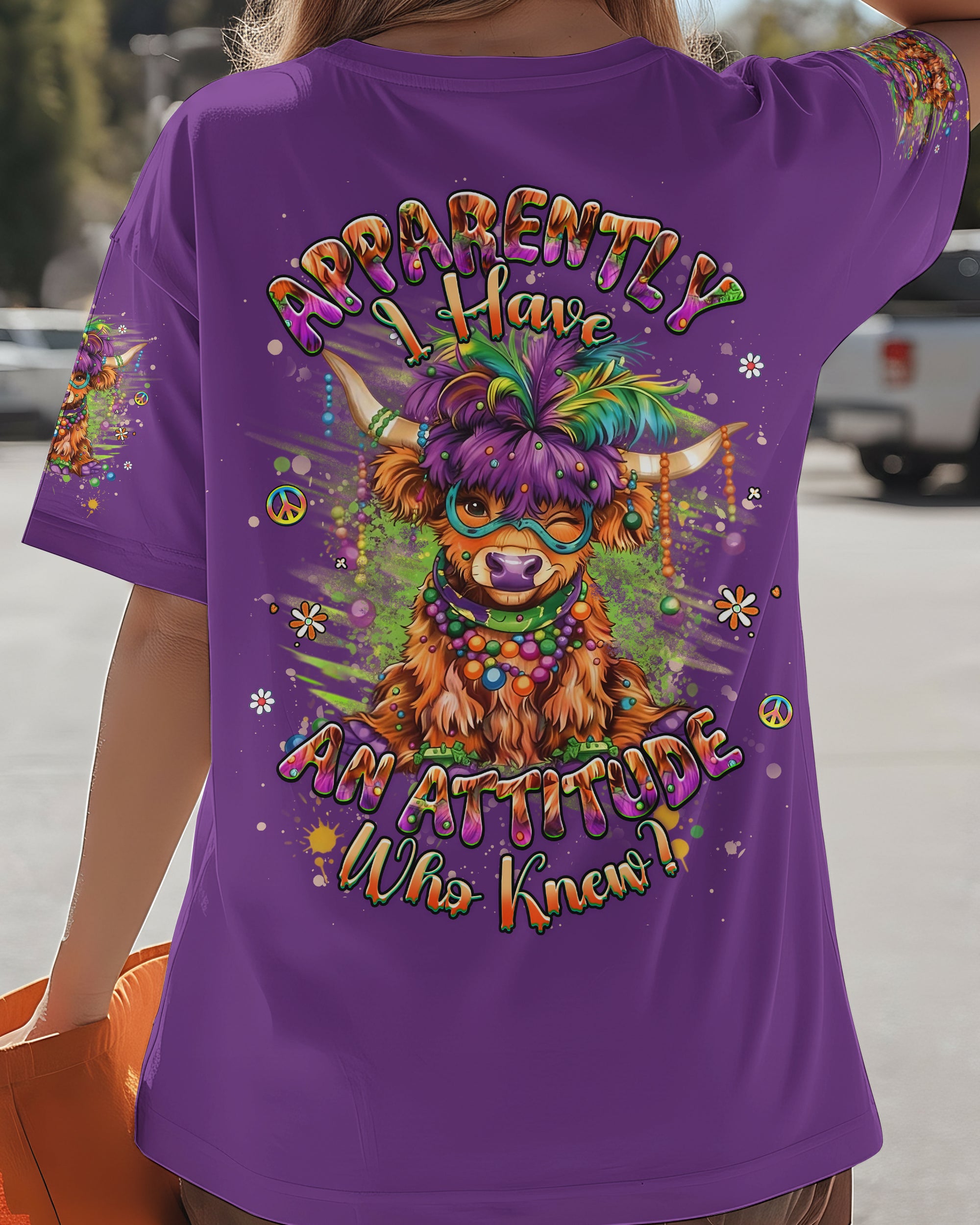I HAVE AN ATTITUDE MARDI GRASS COW ALL OVER PRINT - YHHG0801262