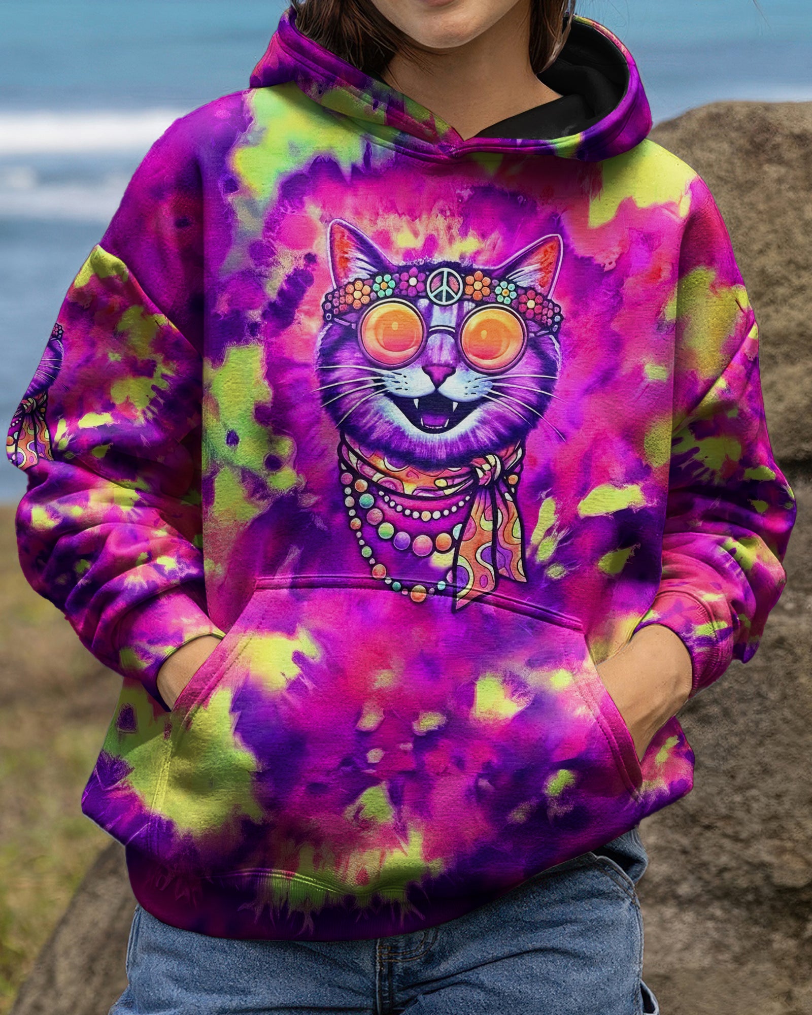 RADIANT NEON FUNNY HAPPY CAT ALL OVER PRINT - YHLN2101262