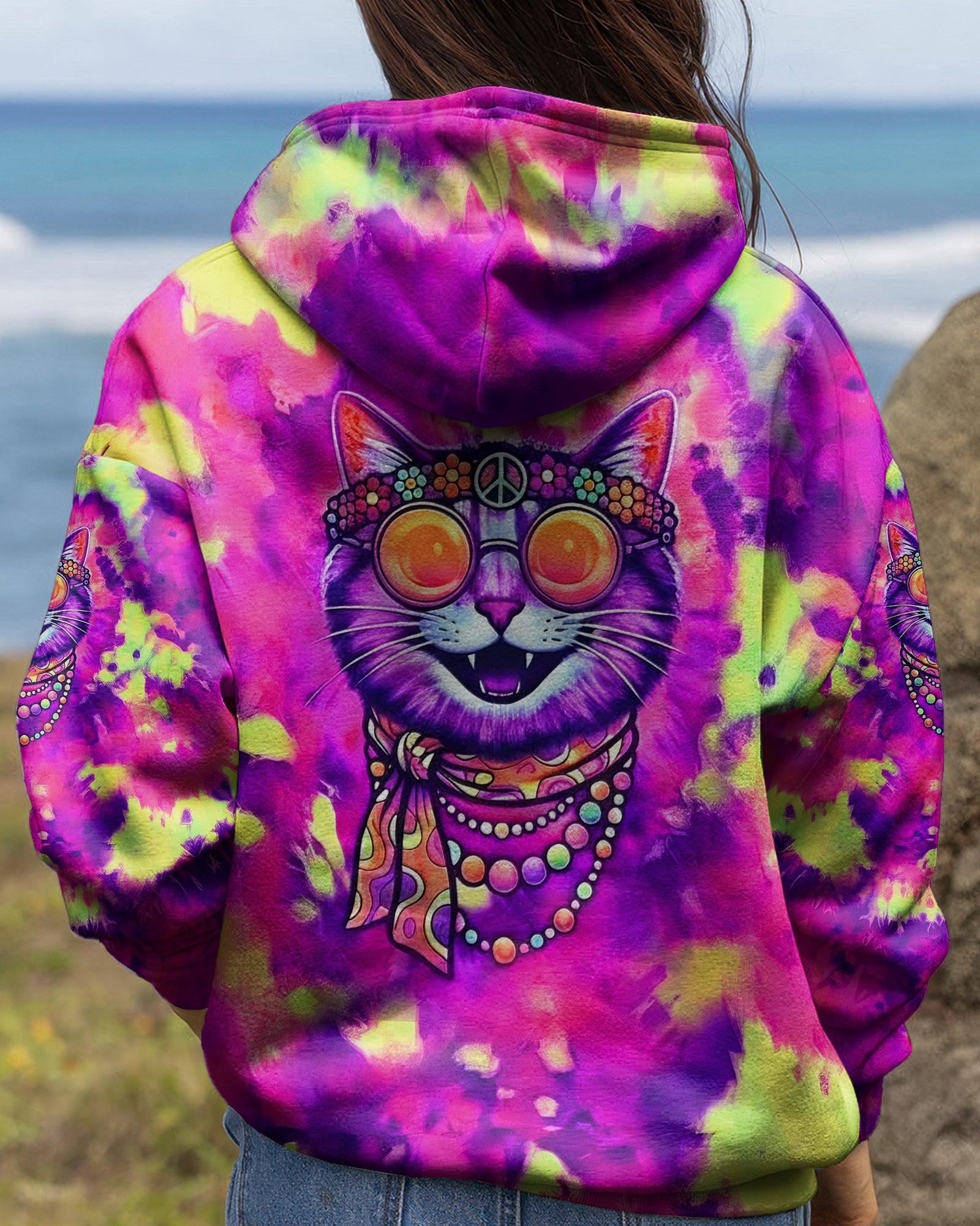 RADIANT NEON FUNNY HAPPY CAT ALL OVER PRINT - YHLN2101262