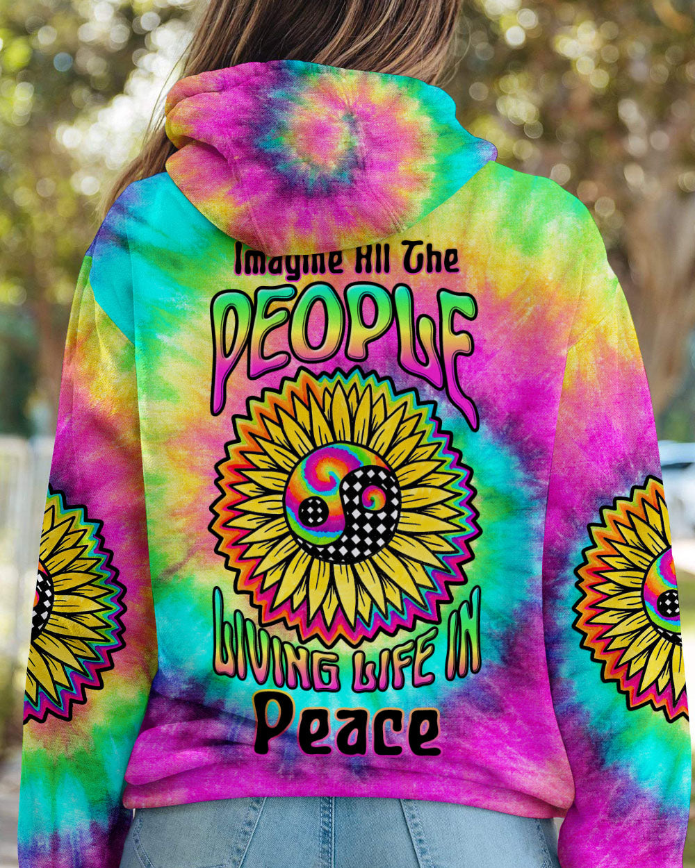 IMAGINE ALL THE PEOPLE LIVING LIFE IN PEACE TIE DYE SUNFLOWER ALL OVER PRINT - TLTW0405231