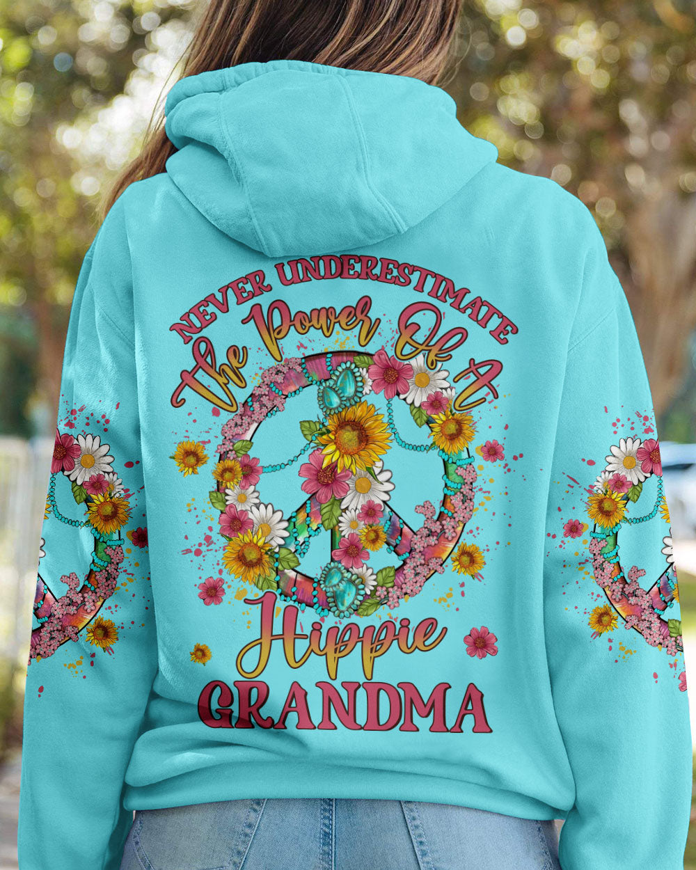 NEVER UNDERESTIMATE HIPPIE GRANDMA ALL OVER PRINT - YHLN1904233