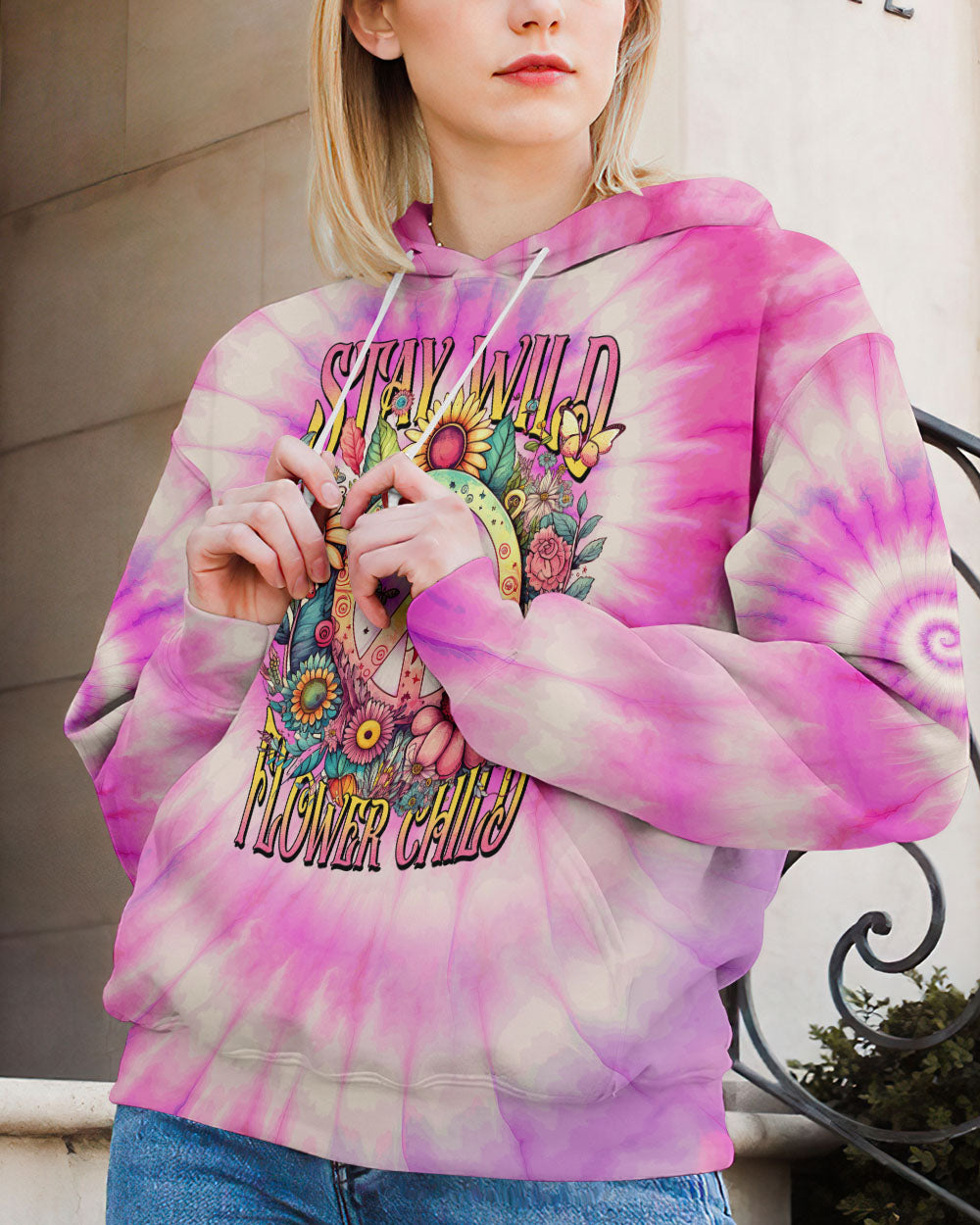 STAY WILD FLOWER CHILD PINK TIE DYE ALL OVER PRINT - TYTM0304231