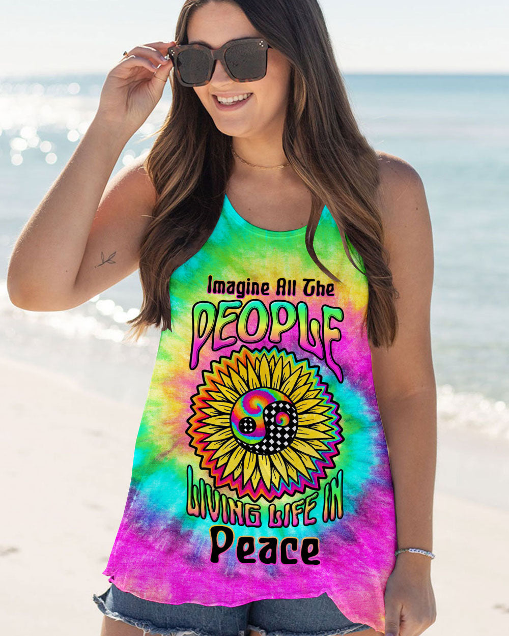 IMAGINE ALL THE PEOPLE LIVING LIFE IN PEACE TIE DYE SUNFLOWER ALL OVER PRINT - TLTW0405231