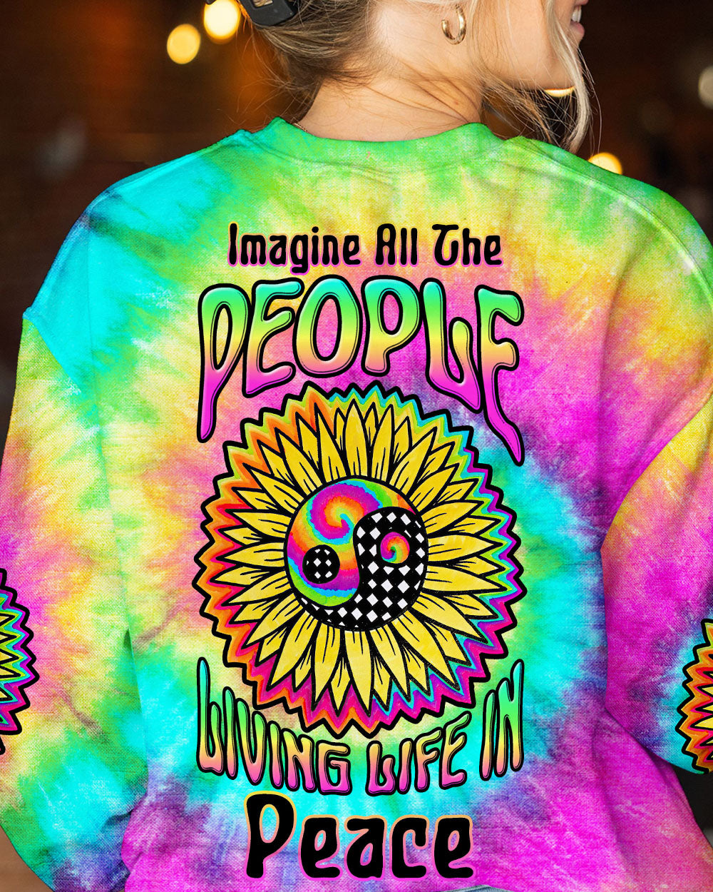 IMAGINE ALL THE PEOPLE LIVING LIFE IN PEACE TIE DYE SUNFLOWER ALL OVER PRINT - TLTW0405231