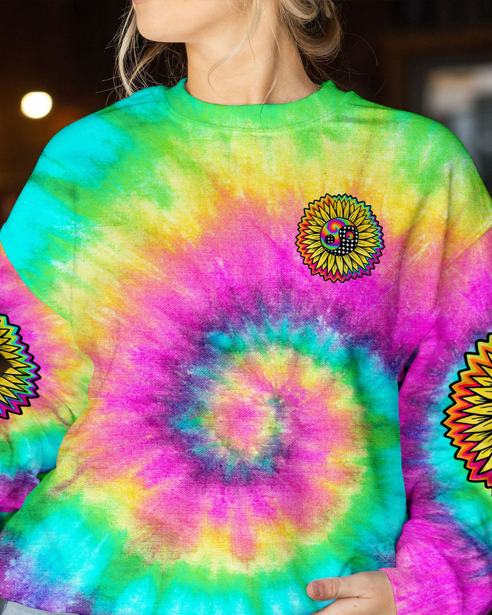 IMAGINE ALL THE PEOPLE LIVING LIFE IN PEACE TIE DYE SUNFLOWER ALL OVER PRINT - TLTW0405231