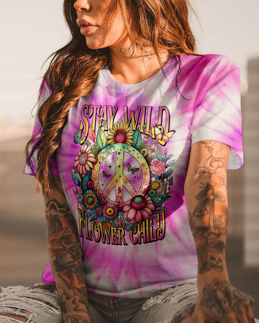STAY WILD FLOWER CHILD PINK TIE DYE ALL OVER PRINT - TYTM0304231