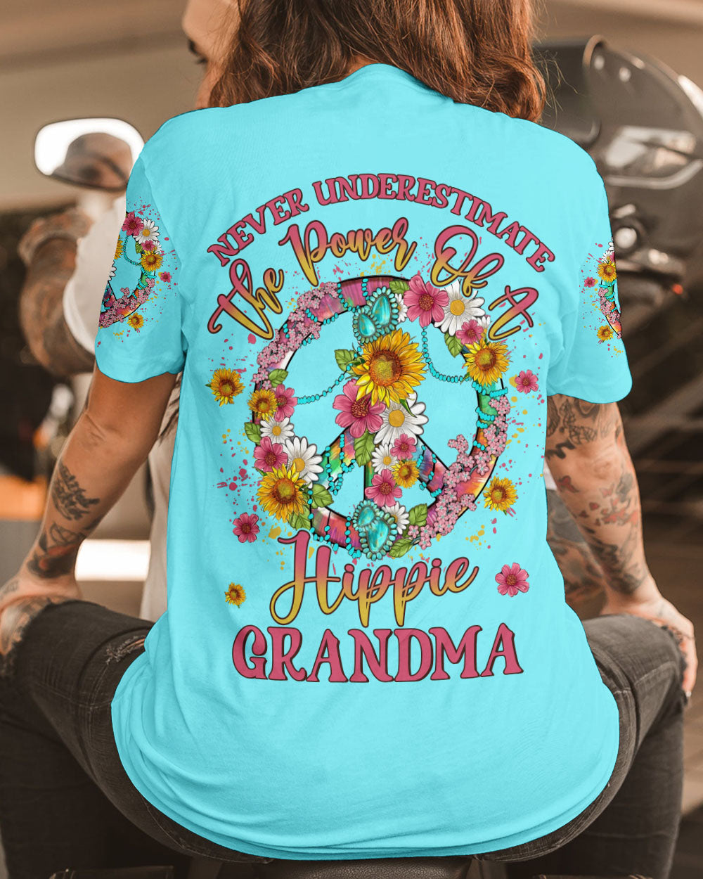 NEVER UNDERESTIMATE HIPPIE GRANDMA ALL OVER PRINT - YHLN1904233