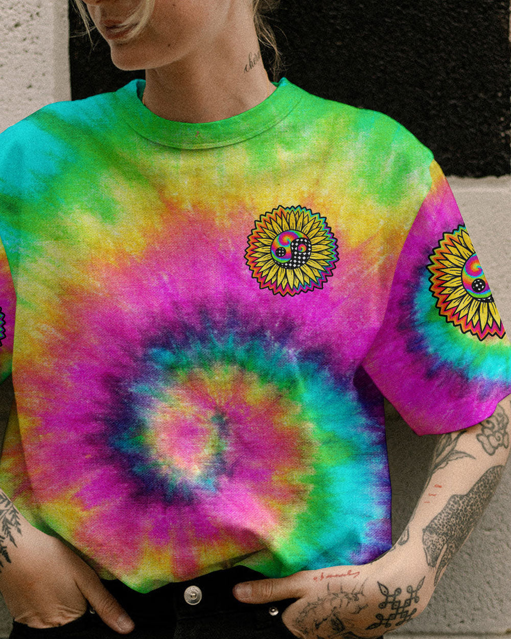 IMAGINE ALL THE PEOPLE LIVING LIFE IN PEACE TIE DYE SUNFLOWER ALL OVER PRINT - TLTW0405231