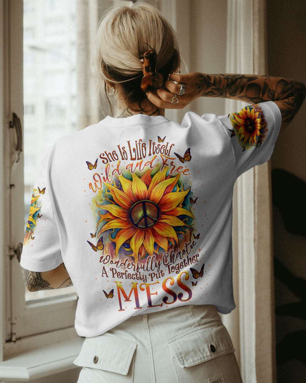 SHE IS LIFE ITSELF SUNFLOWER ALL OVER PRINT - TLNO1505231