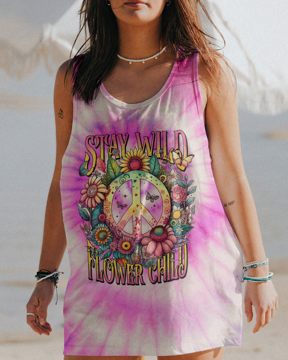 STAY WILD FLOWER CHILD PINK TIE DYE ALL OVER PRINT - TYTM0304231