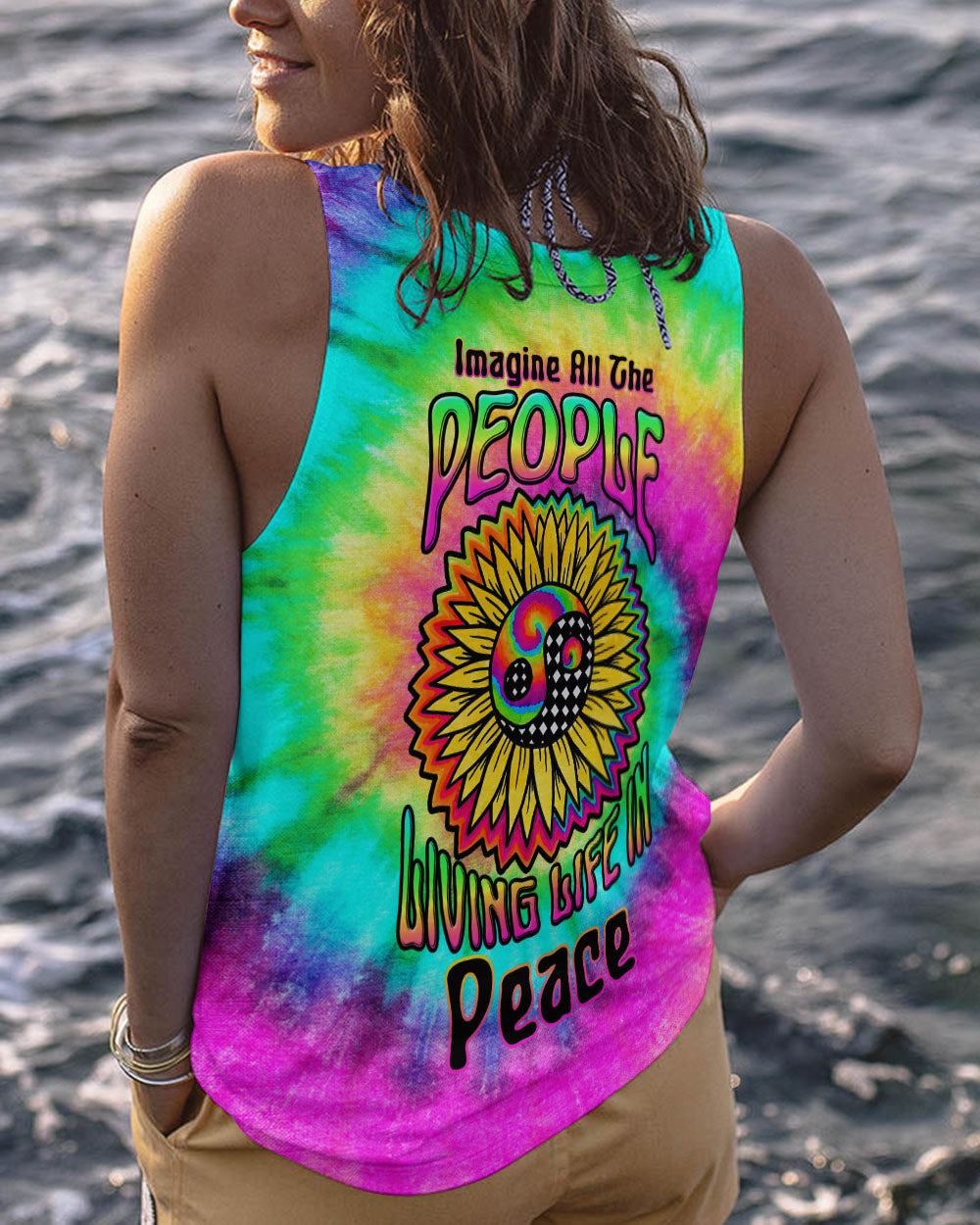 IMAGINE ALL THE PEOPLE LIVING LIFE IN PEACE TIE DYE SUNFLOWER ALL OVER PRINT - TLTW0405231