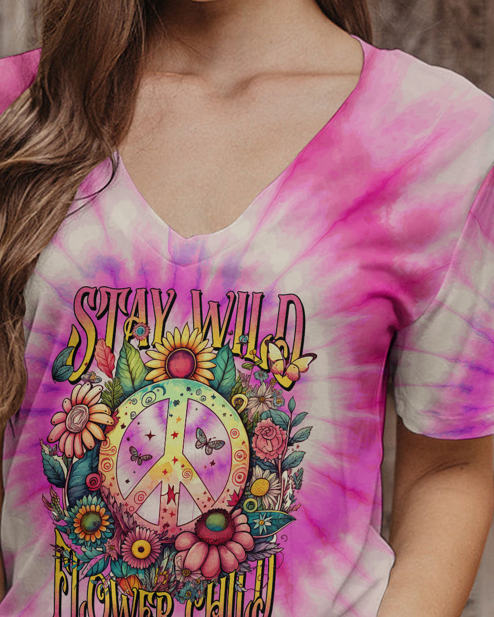 STAY WILD FLOWER CHILD PINK TIE DYE ALL OVER PRINT - TYTM0304231