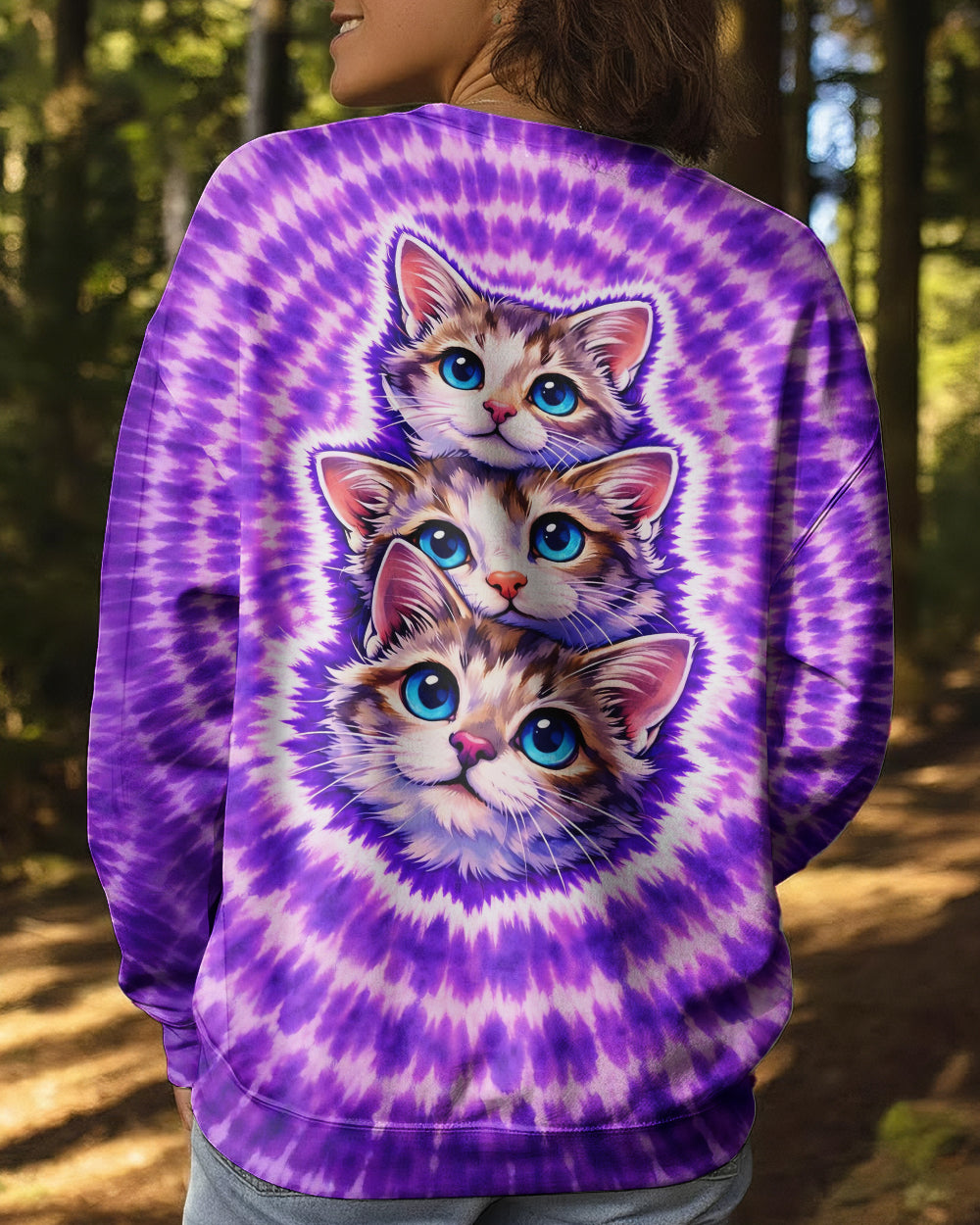 THREE CAT FACE PURPLE SWIRL ALL OVER PRINT - TLHG1703263