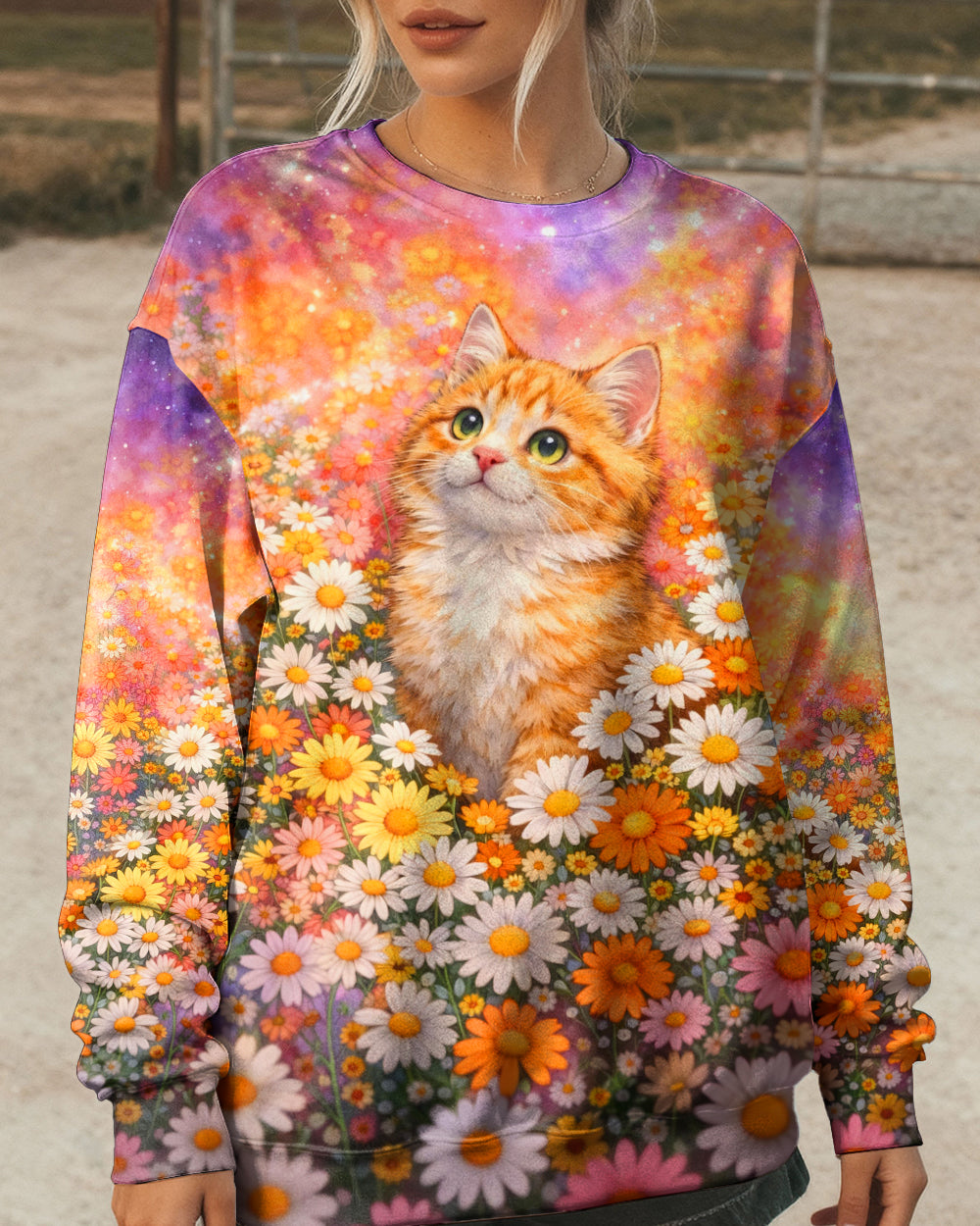 WATERCOLOR FLORAL CAT ALL OVER PRINT - TLHG1603261