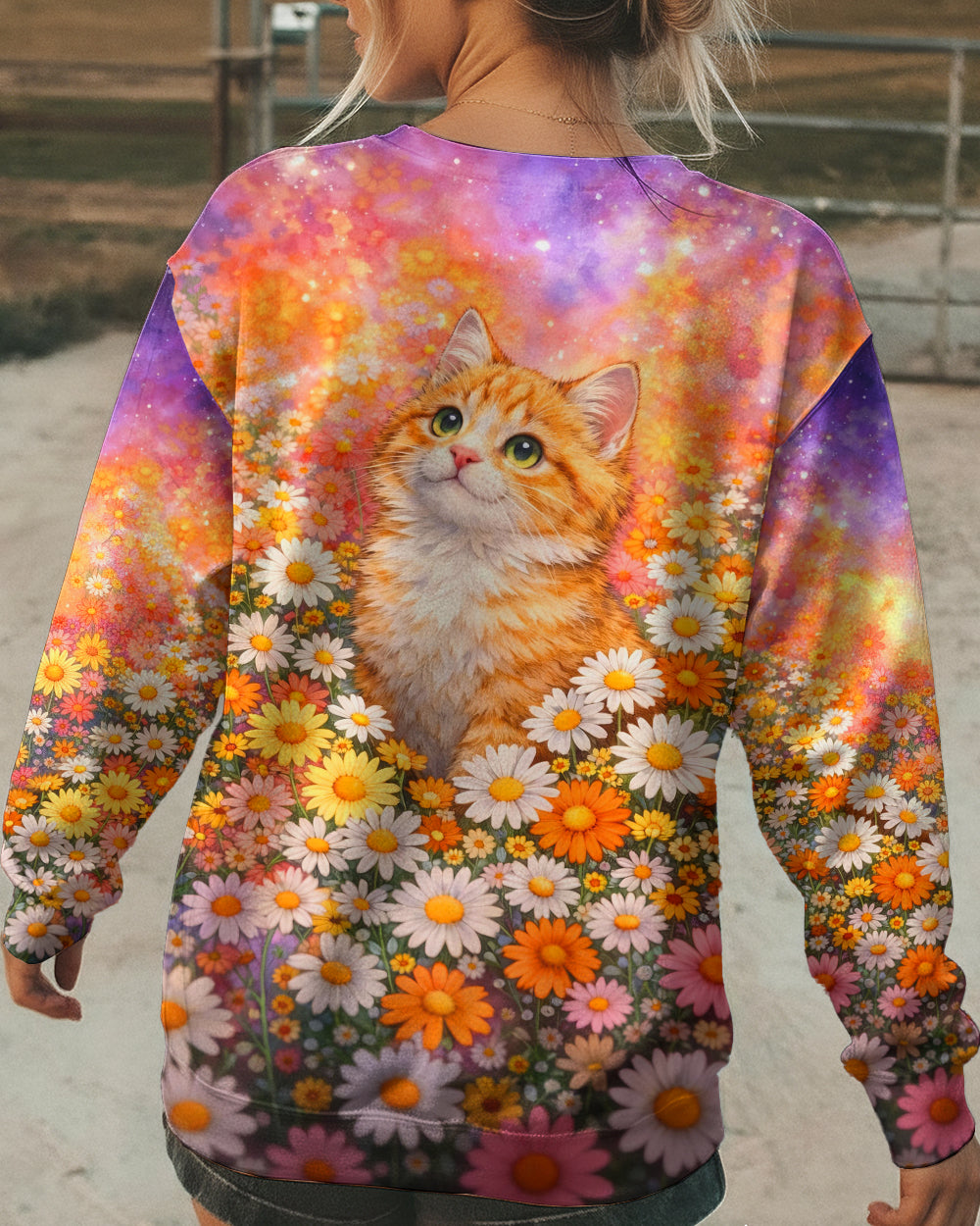 WATERCOLOR FLORAL CAT ALL OVER PRINT - TLHG1603261