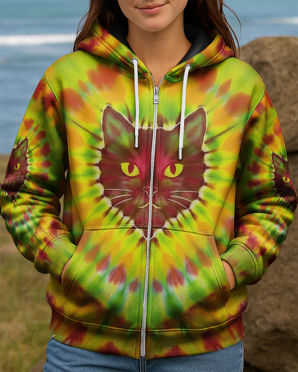 PSYCHEDELIC SWIRL CAT ALL OVER PRINT - YHHG2801262