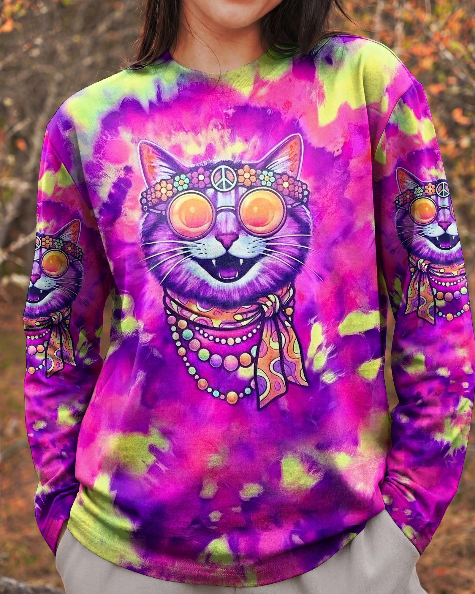 RADIANT NEON FUNNY HAPPY CAT ALL OVER PRINT - YHLN2101262