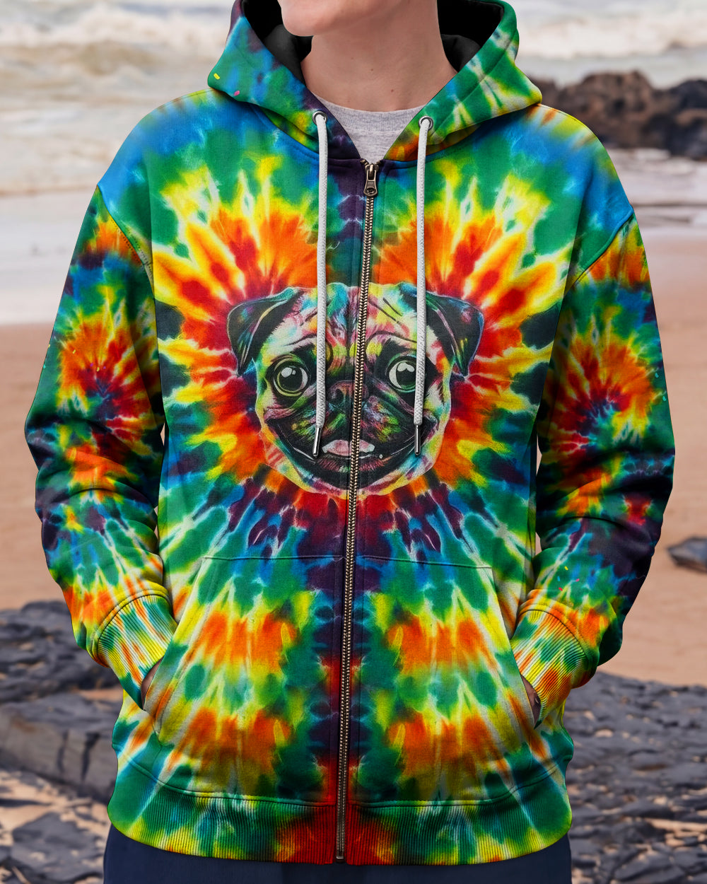 RAINBOW SWIRL FUNNY PUG DOG ALL OVER PRINT - YHHG0202262