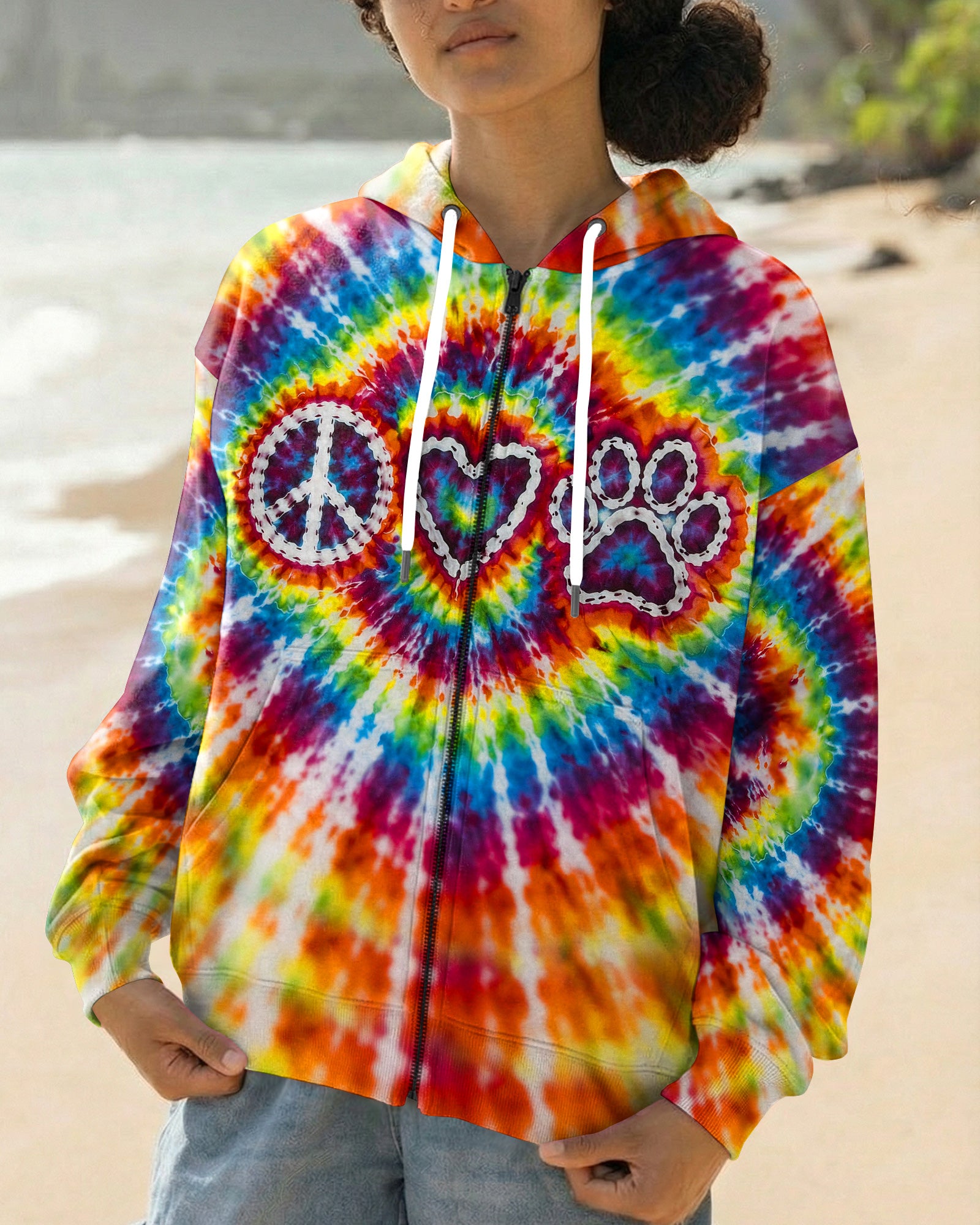 PEACE LOVE PAW PRINT COLORFUL SWIRL ALL OVER PRINT  - TLHG3103262