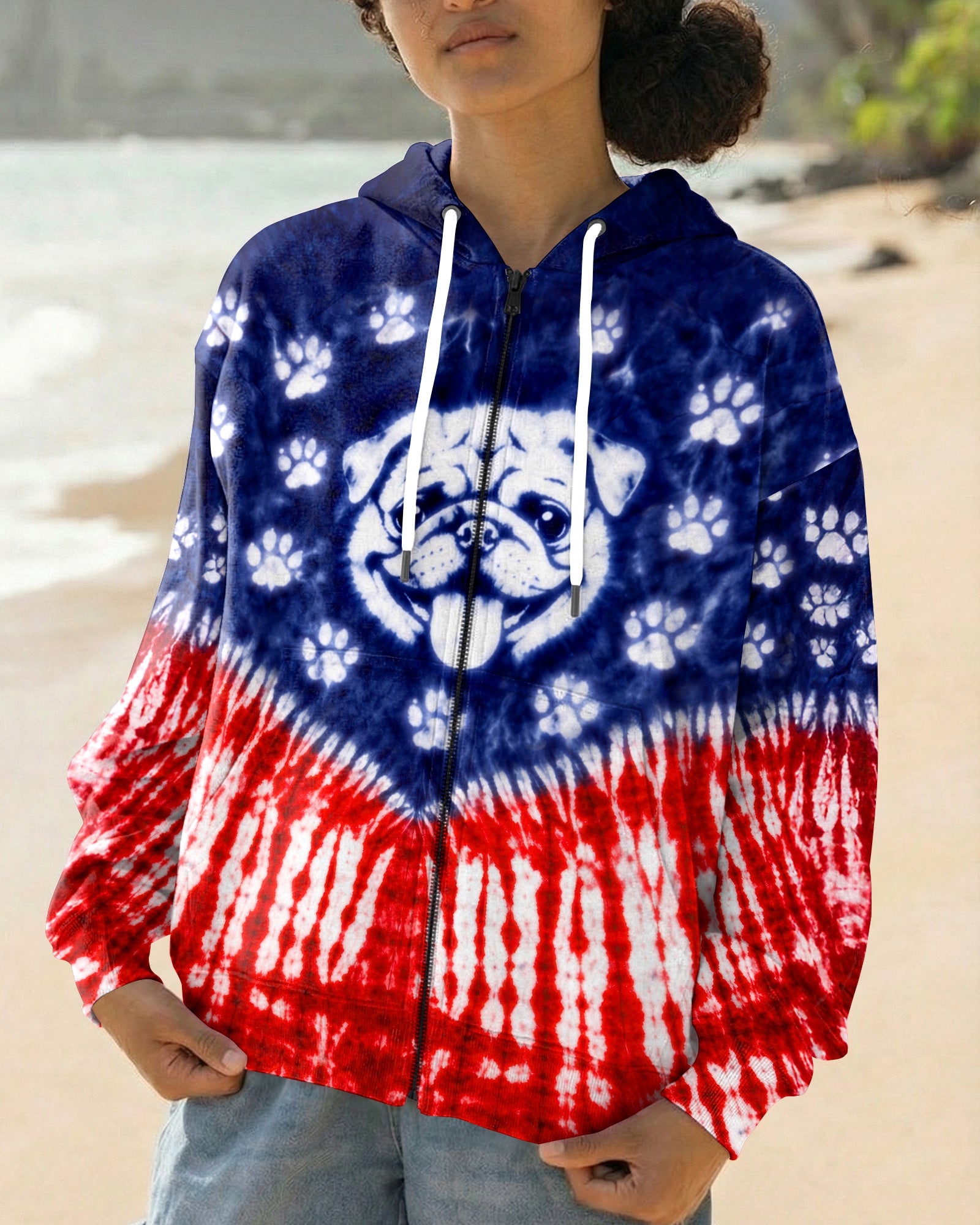 PUG DOG PAW PRINT RED WHITE & BLUE SWIRL ALL OVER PRINT - TLTW0204261