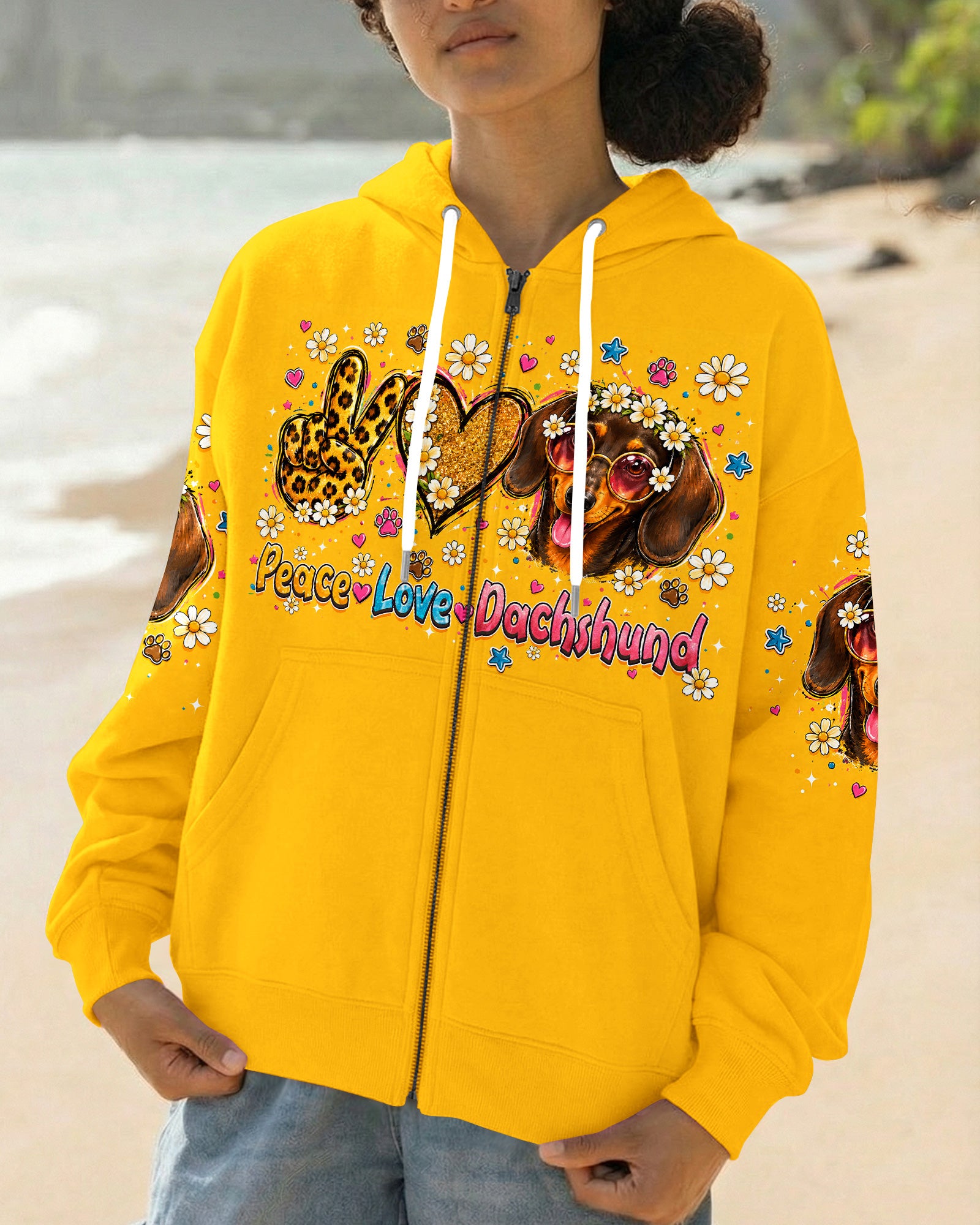 PEACE LOVE DACHSHUND DOG ALL OVER PRINT   - TLHN1905261