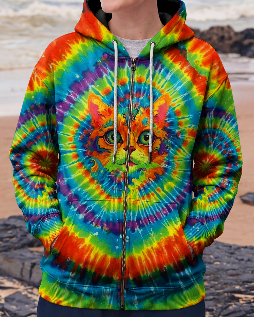 PSYCHEDELIC RAINBOW SWIRL CAT ALL OVER PRINT - YHLT0402261