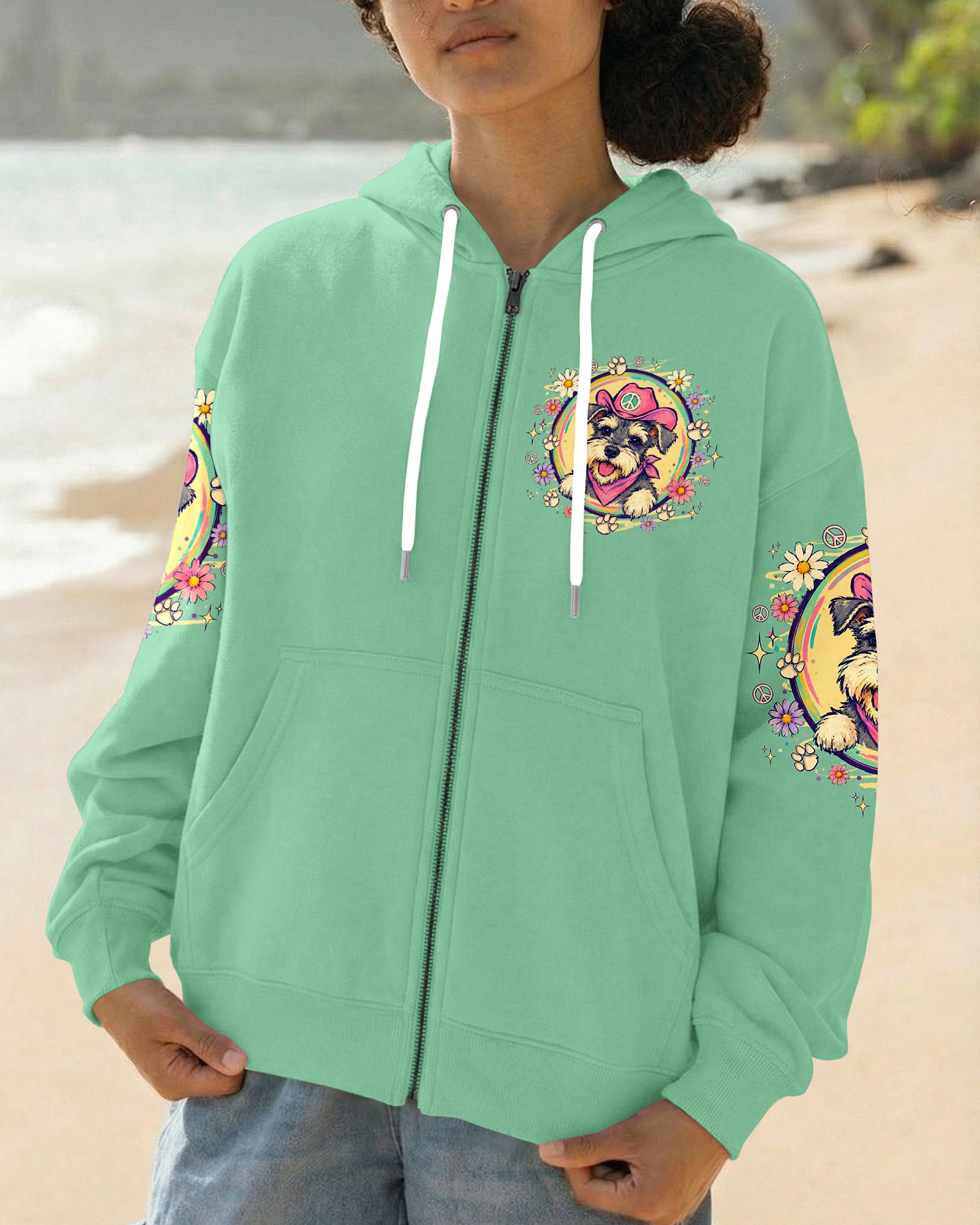 PEACE LOVE AND WOOF SCHNAUZER DOG ALL OVER PRINT - TLTW1507261