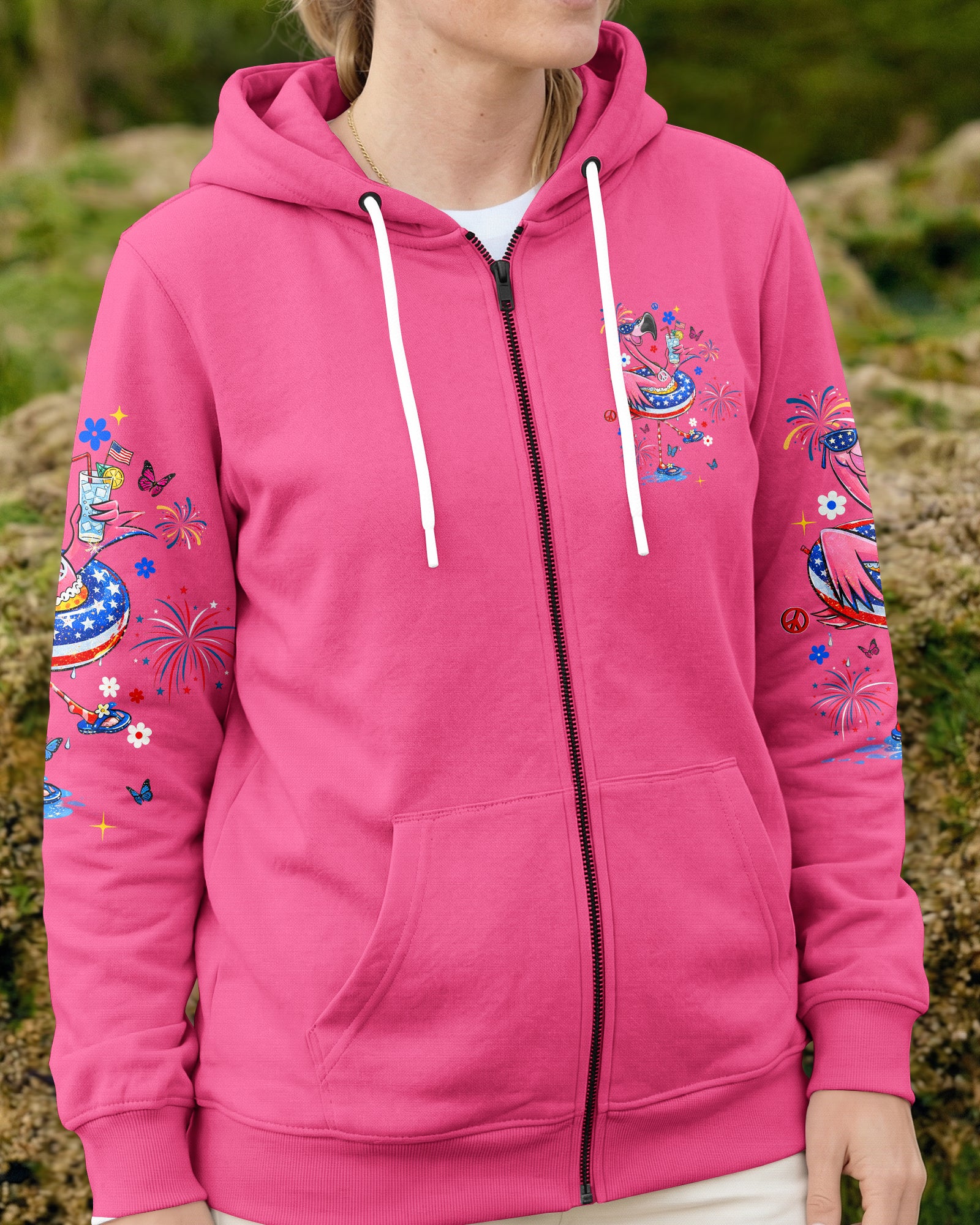 PRETTY IN PINK FLAMINGO RED WHITE & BLUE ALL OVER PRINT  - TLHN2503263