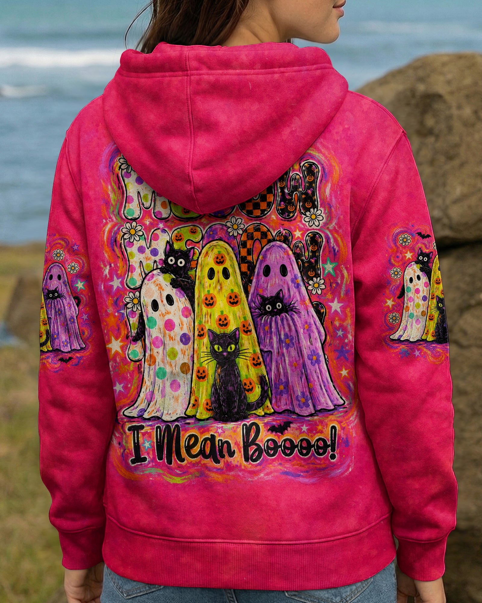 MEOOW I MEAN BOOO BLACK CAT GHOST HALLOWEEN ALL OVER PRINT - KMTM2107262