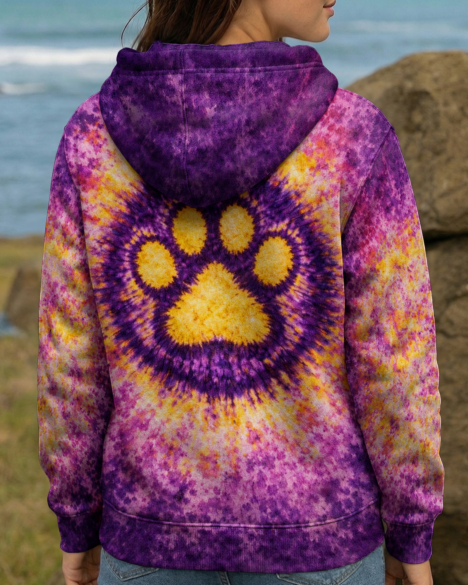 PEACE PAW PRINT PURPLE YELLOW SWIRL ALL OVER PRINT - TLHG3103263