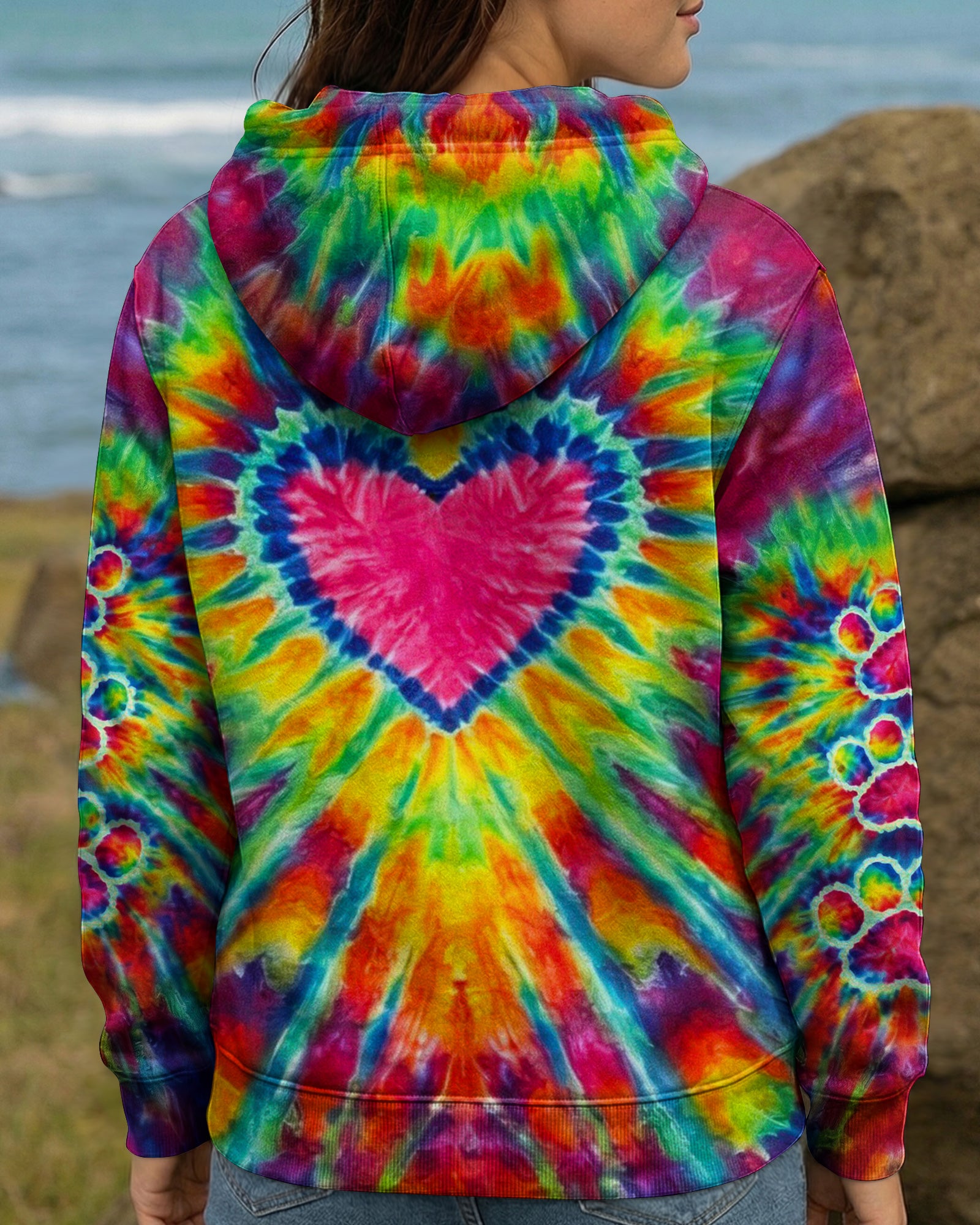 HEART PAW PRINT COLORFUL SWIRL ALL OVER PRINT  - TLNO0104261