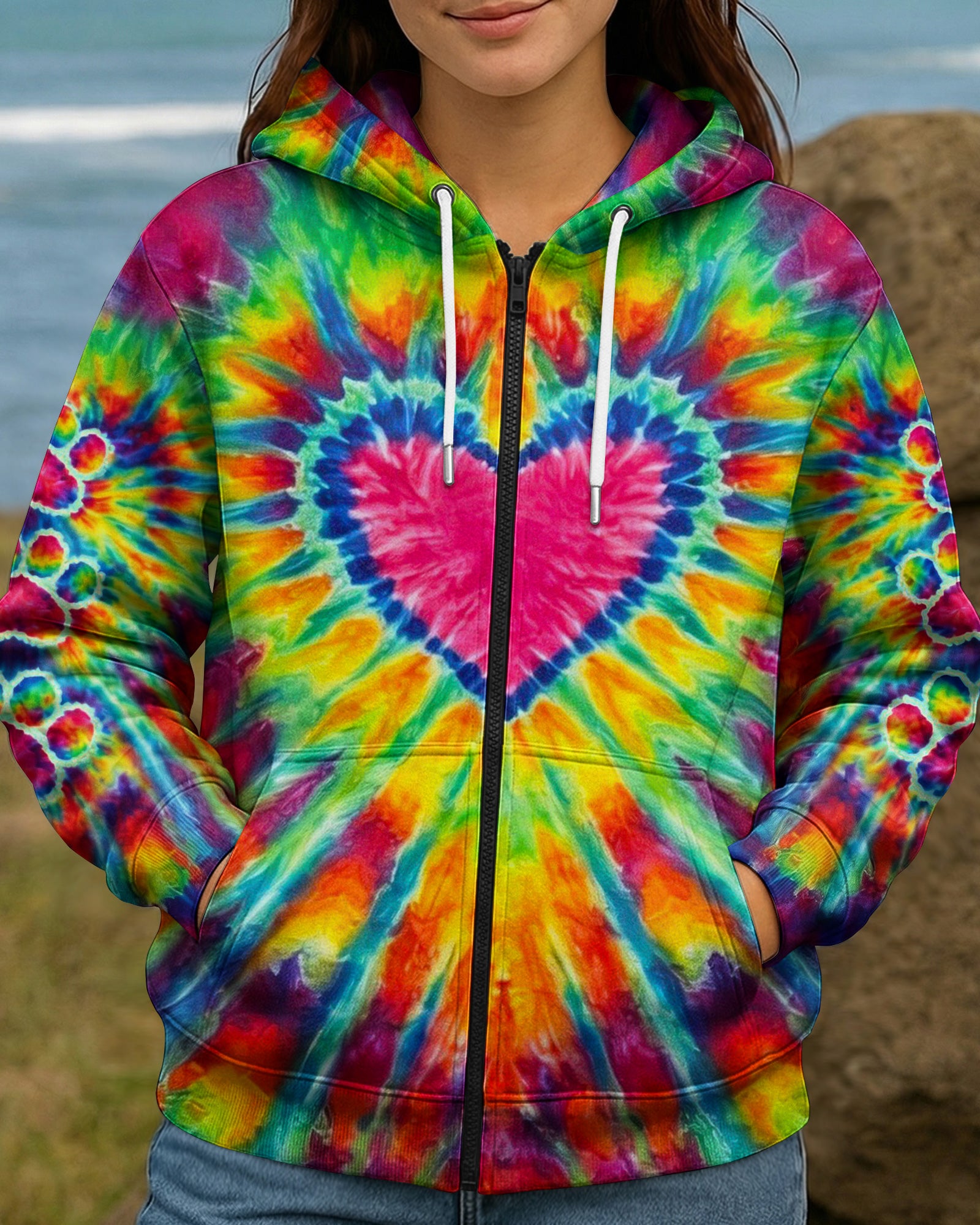 HEART PAW PRINT COLORFUL SWIRL ALL OVER PRINT  - TLNO0104261