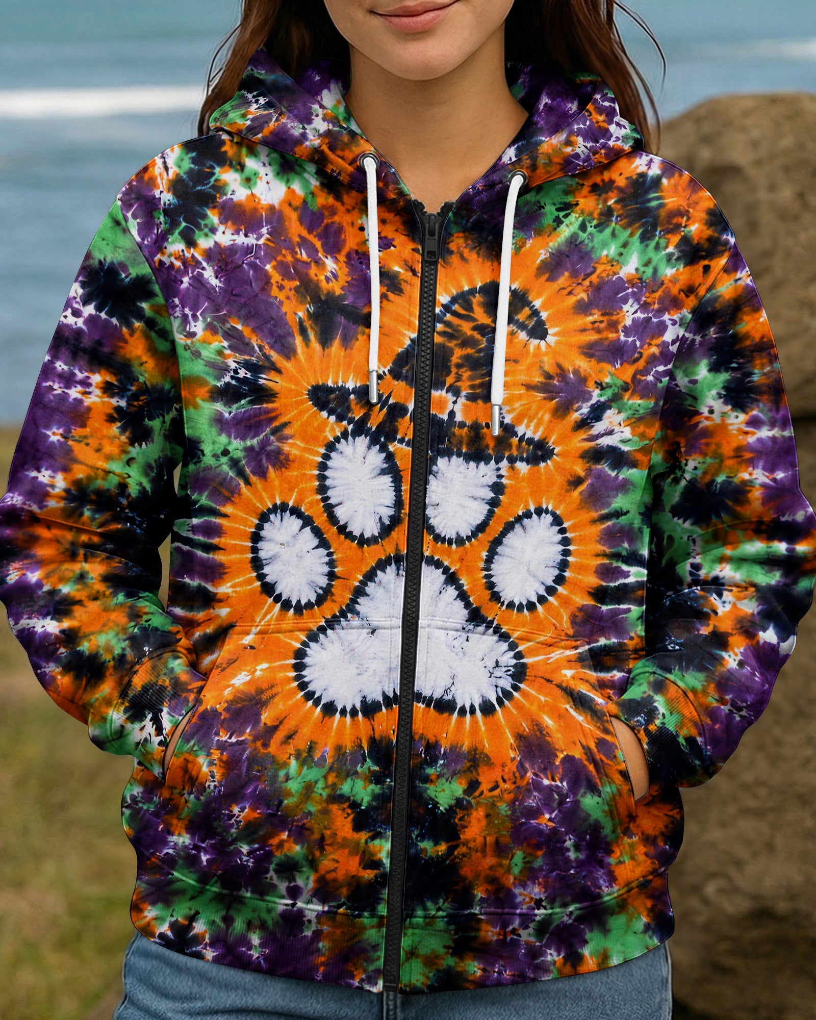 PAW PRINT WITCH HAT  HALLOWEEN BURST ALL OVER PRINT - TLHG2207261