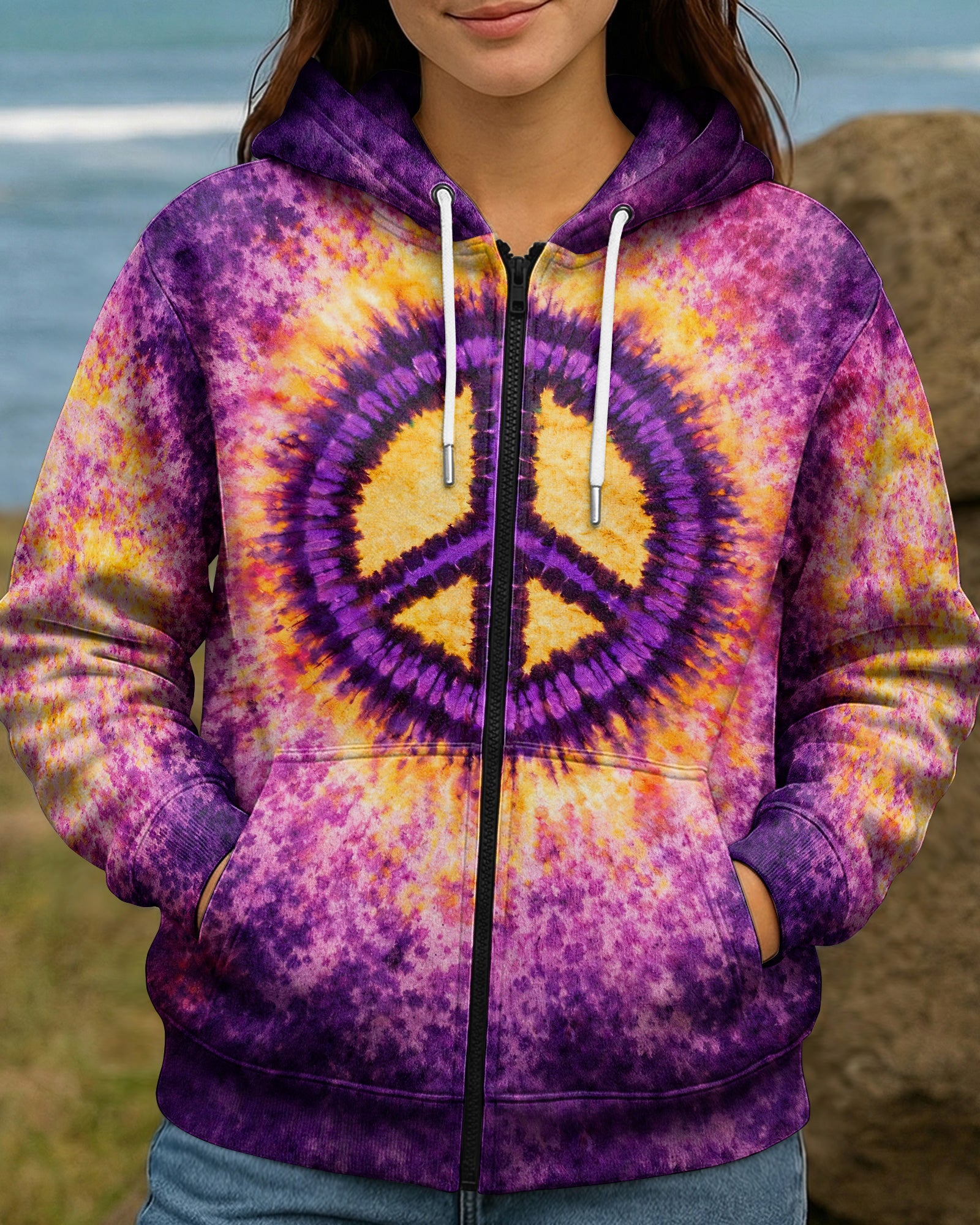 PEACE PAW PRINT PURPLE YELLOW SWIRL ALL OVER PRINT - TLHG3103263